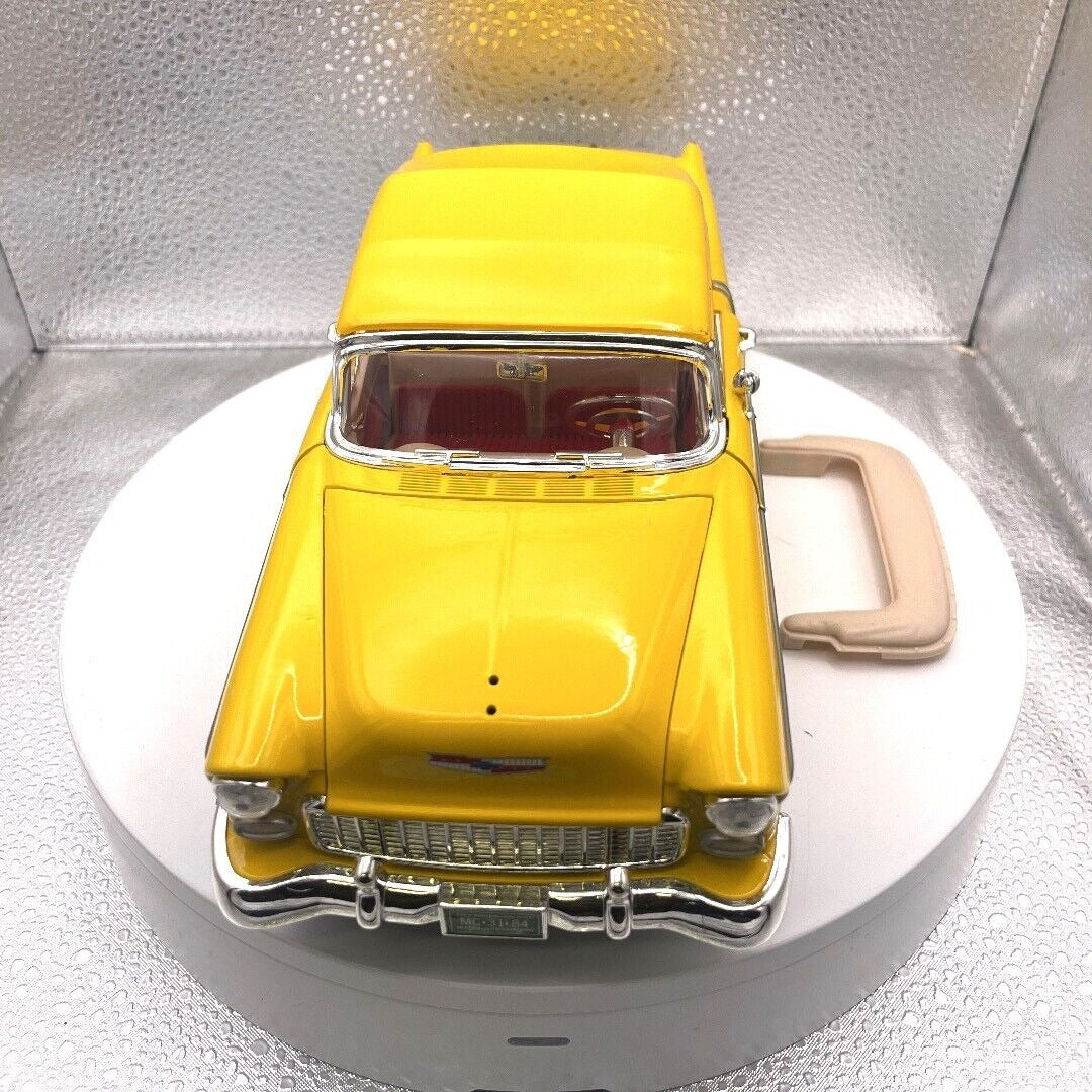 Motormax 1955 Chevrolet Bel Air Yellow Convertible Die Cast, 1/18 Scale, No. 73184 front view