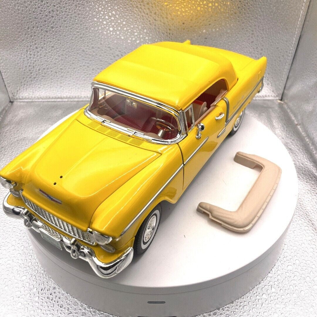 Motormax 1955 Chevrolet Bel Air Yellow Convertible Die Cast, 1/18 Scale, No. 73184 front/driver's side view