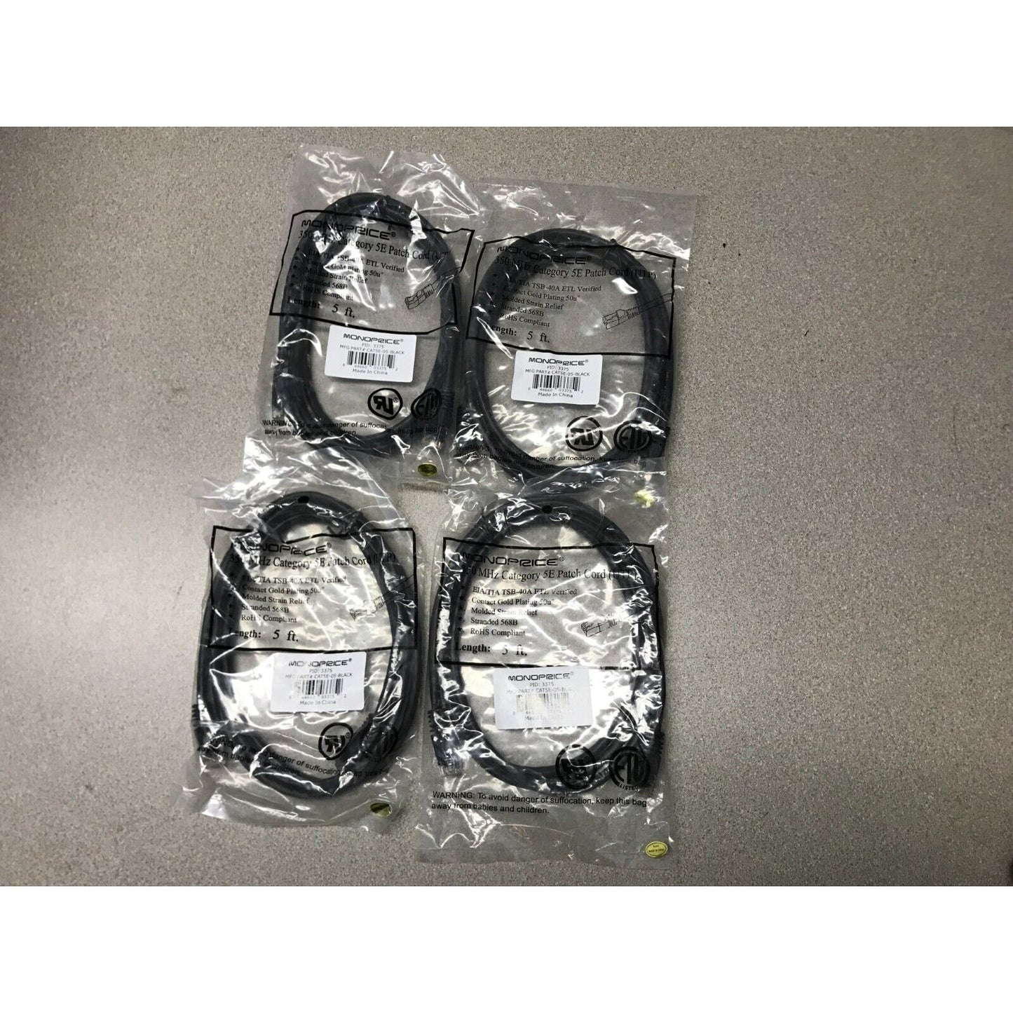 Lot of 4 Monoprice 350 MHz Category 5E Patch Cord (UTP) 5 ft