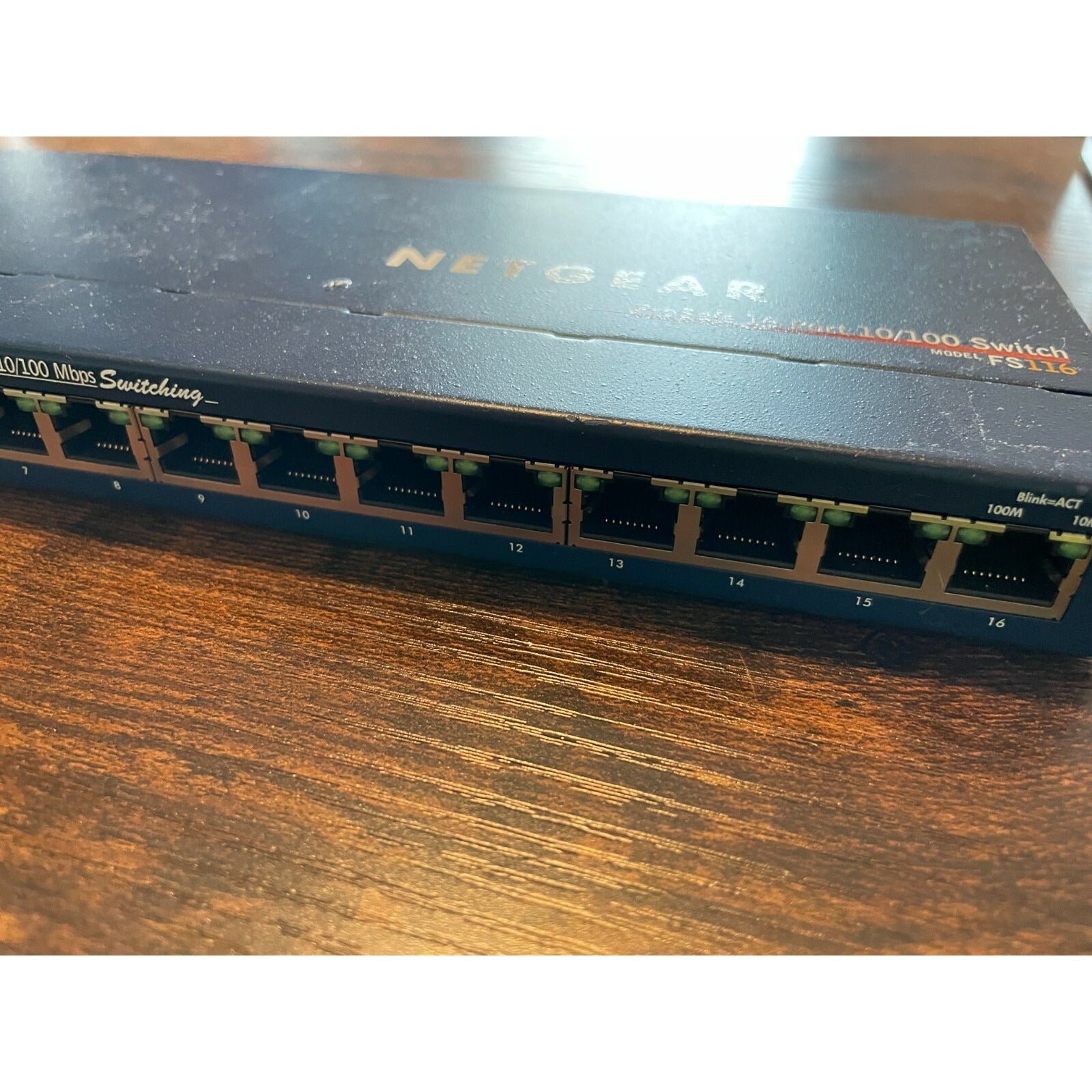 Netgear ProSafe 16 Port 10/100 Switch Model FS116 back panel with 16 ports