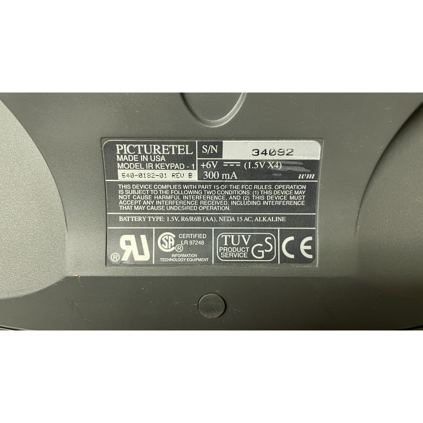 PictureTel 540-0060-01 IR Keypad for PictureTel Video Conferencing Camera closeup of product label