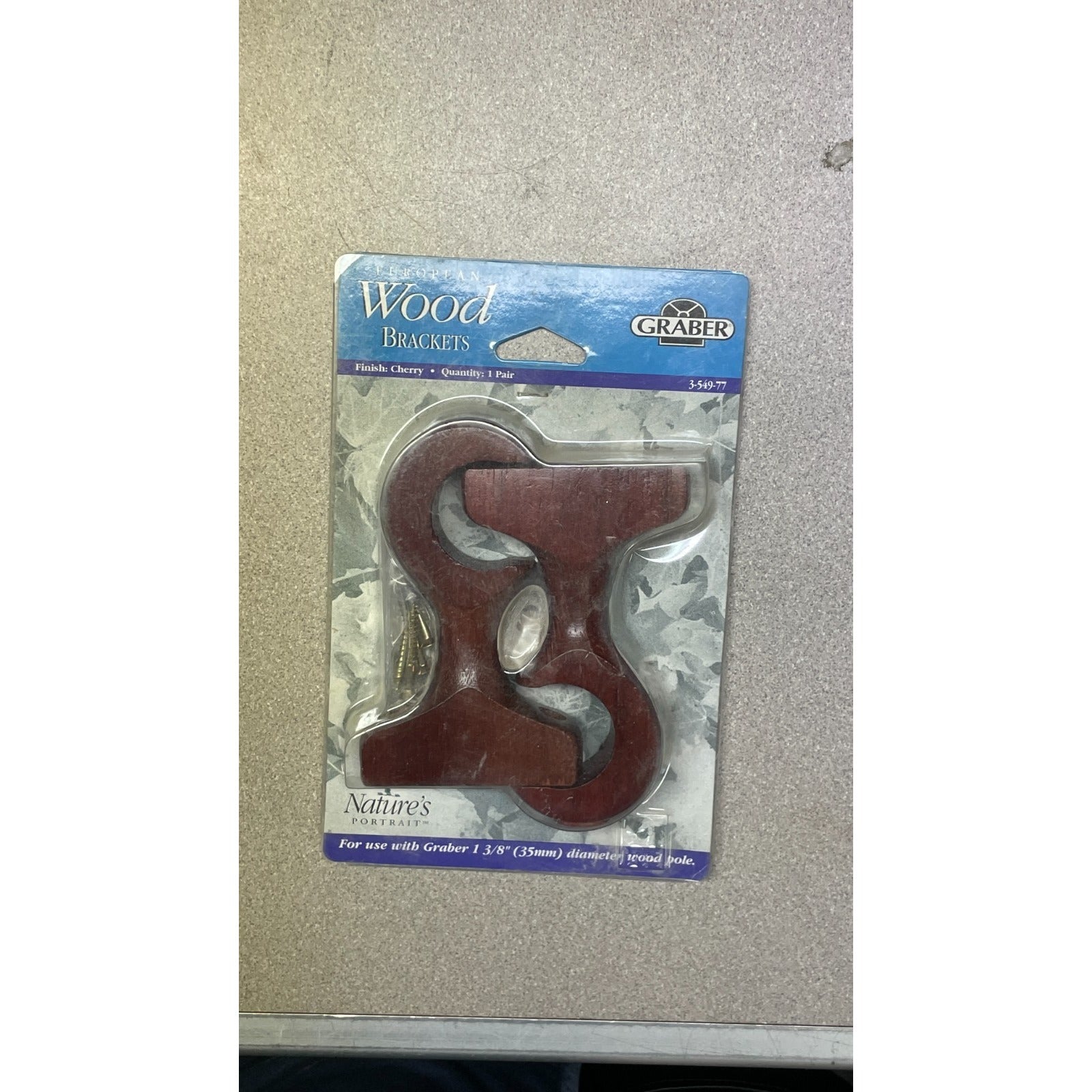 GRABER European Wood Brackets, Cherry Finish, Fits 1 3/8" Pole, Pack of 2 Brackets in package