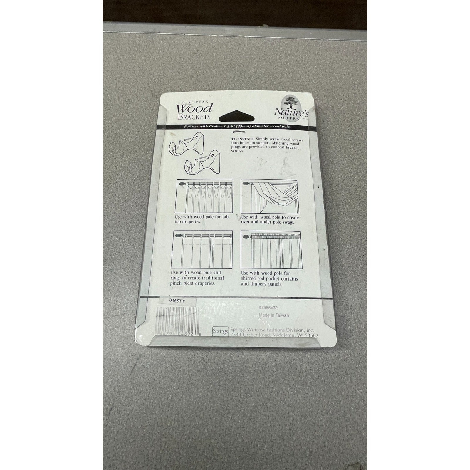 GRABER European Wood Brackets, Cherry Finish, Fits 1 3/8" Pole, Pack of 2 Brackets back of package installation guide