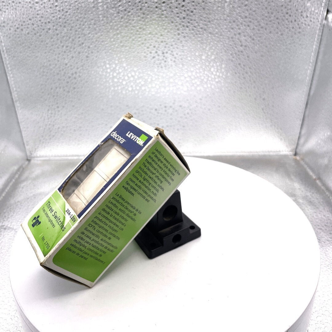 Leviton Decora Triple Rocker Combination Switch Light Almond 20A-120V, No. 1755 side of box