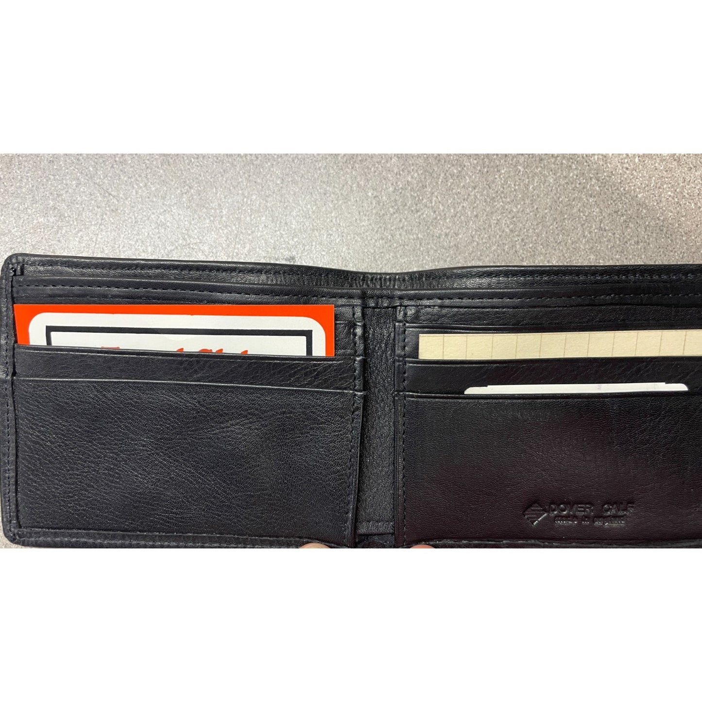 Stanley of England Black Dover Calf Leather Wallet inside of wallet shows card slots