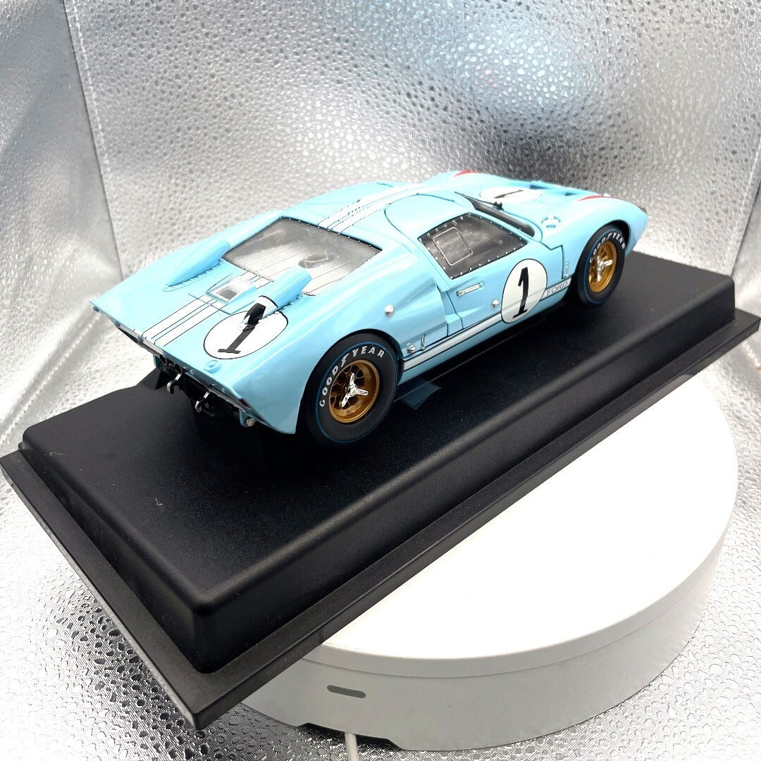 1966 Ford Gt-40 MKII #1 Light Blue Die Cast with Base, Scale: 1/18 rear/passenger side view