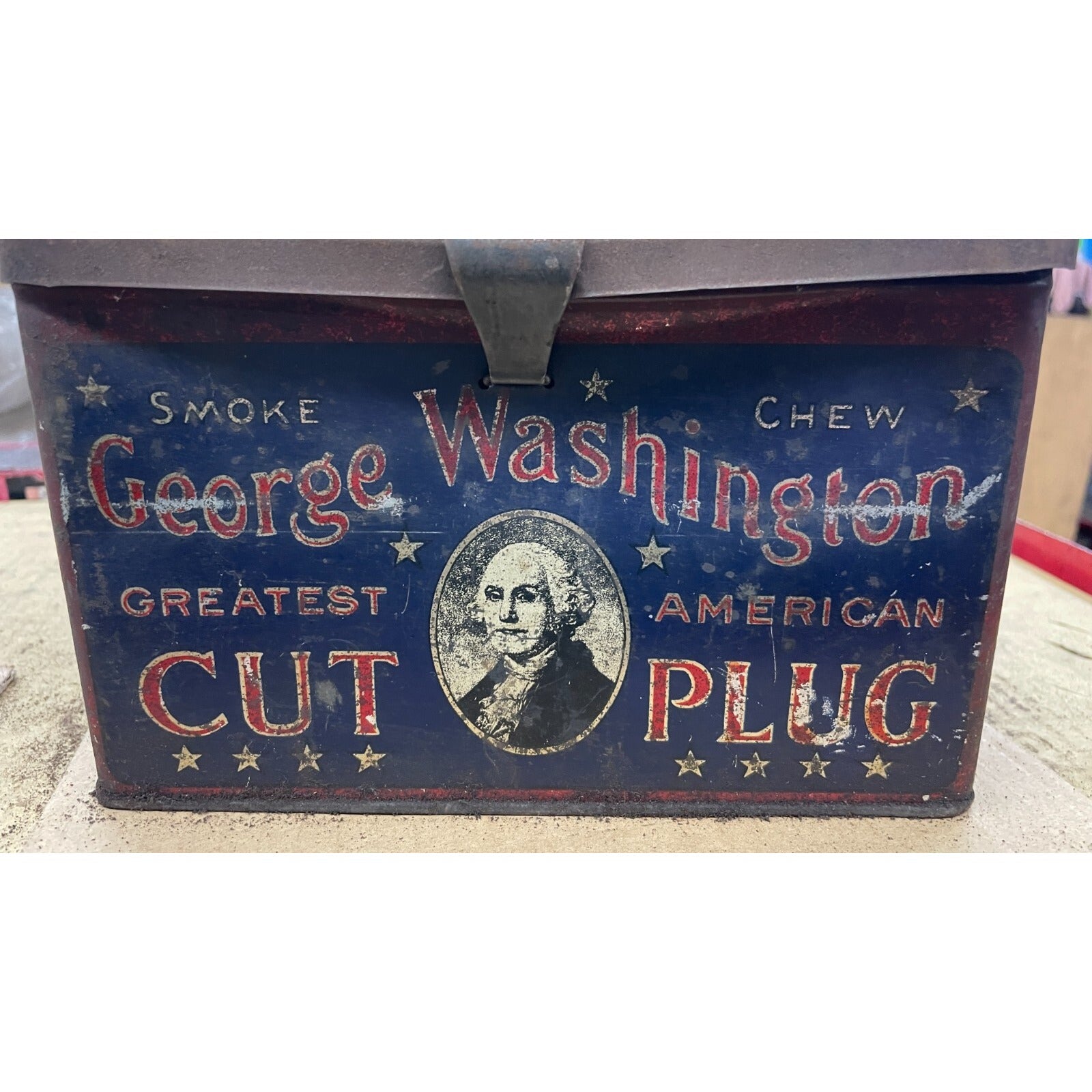 George Washington Cigar Box Greatest American Cut Plug - Tin Only front view closeup