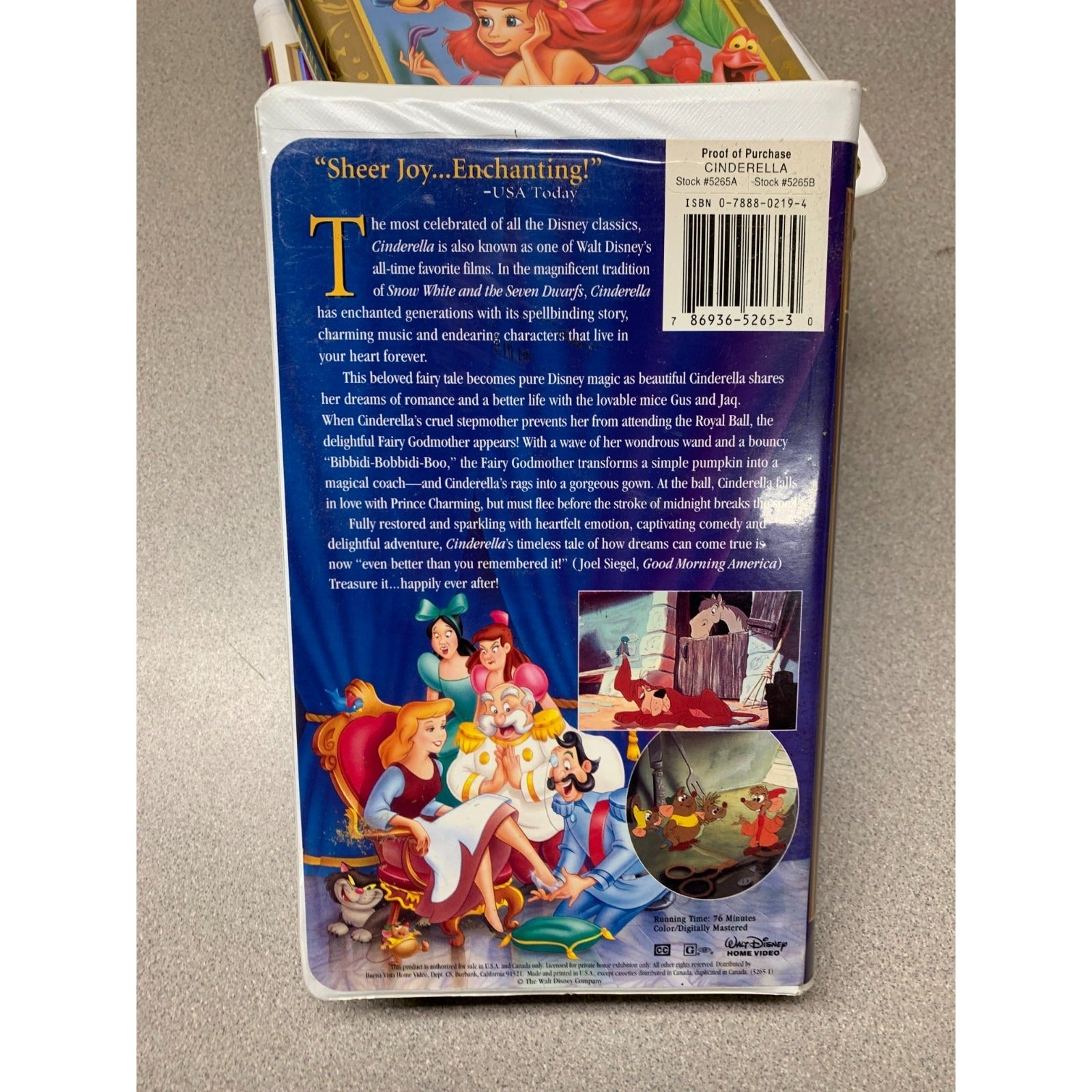 Disney VHS Masterpiece Collection set of 4 - Cinderella back of tape case story description