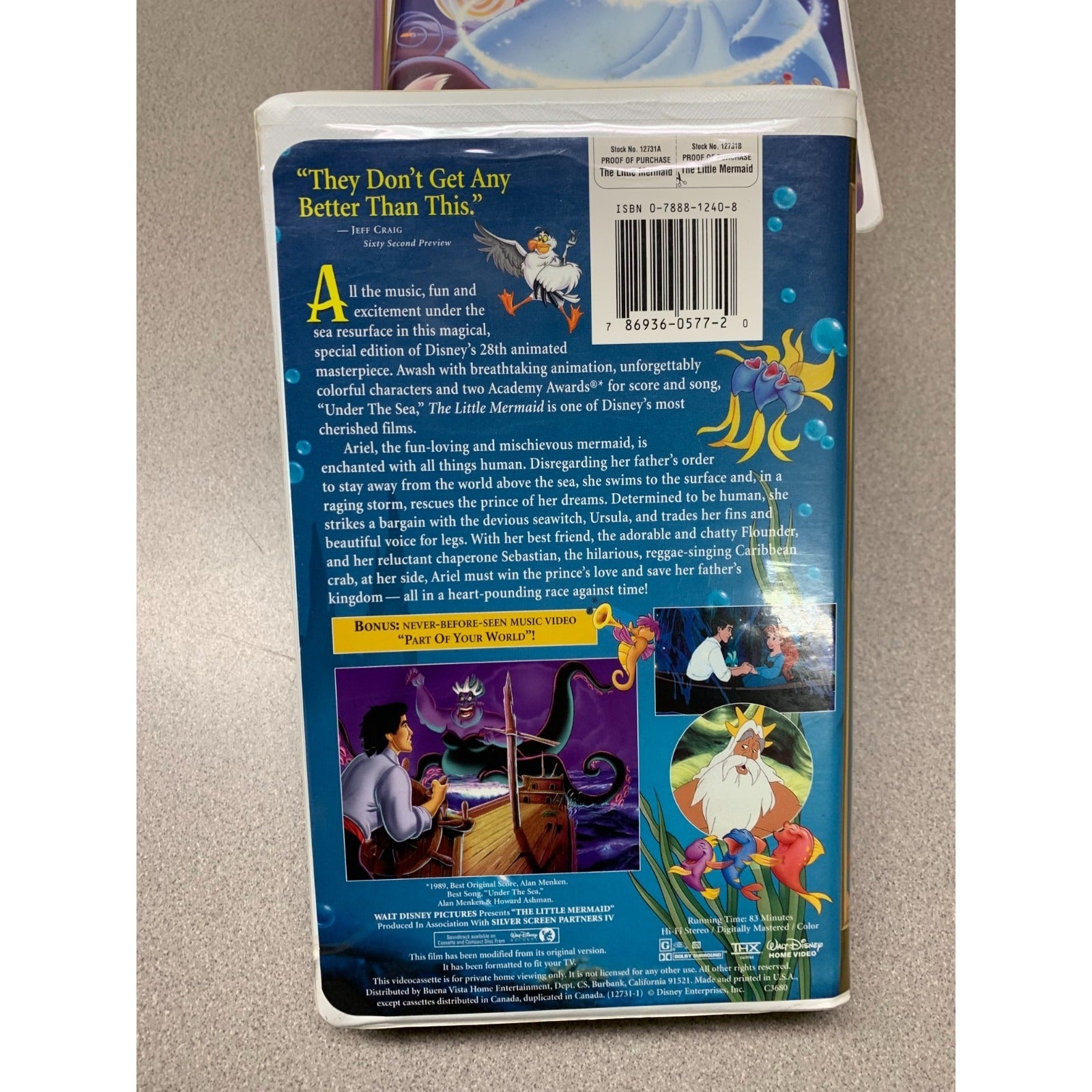 Disney VHS Masterpiece Collection set of 4 - The Little Mermaid back of tape case story description