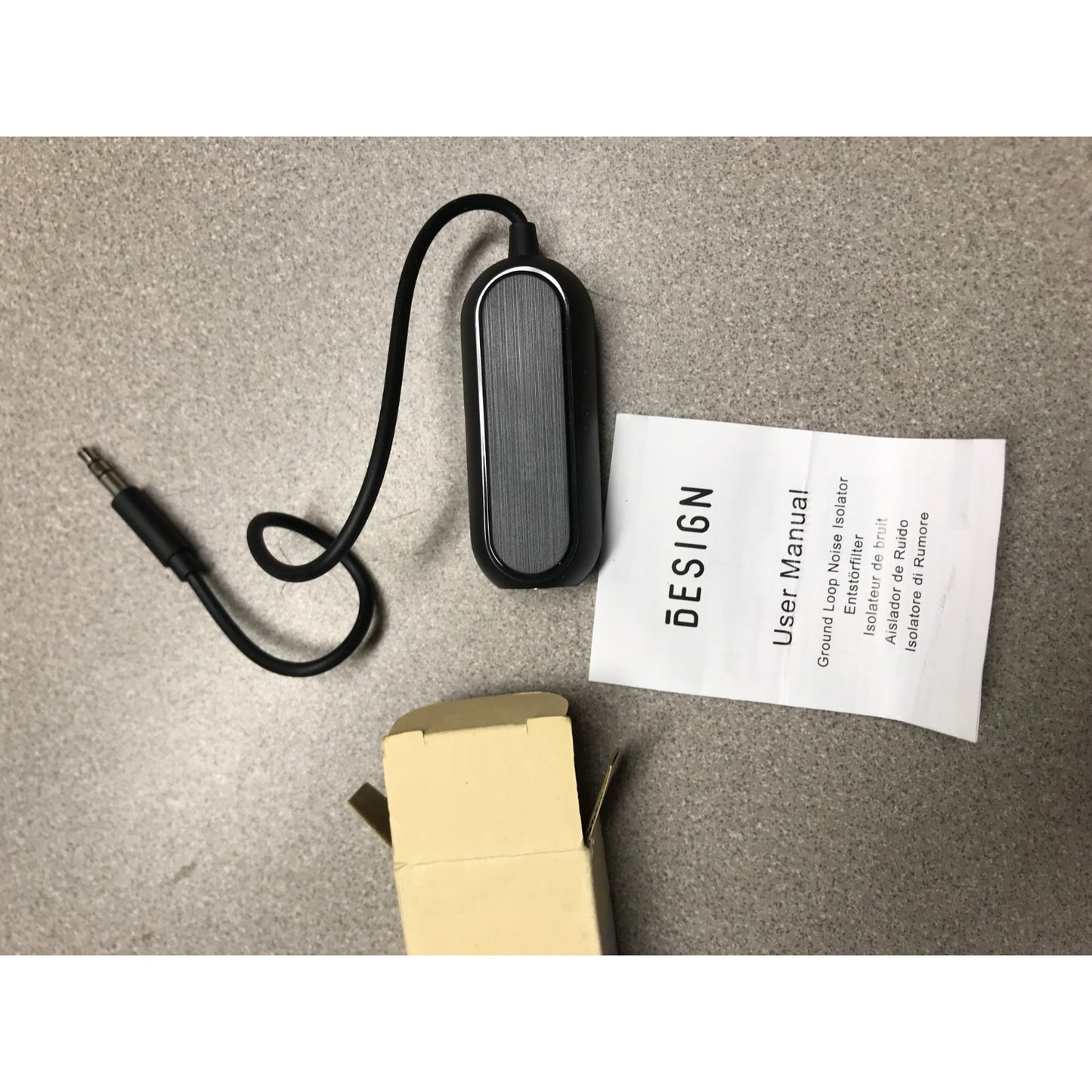 BESIGN Ground Loop Noise Isolator for Car Audio/Home Stereo System with 3.5mm Audio Cable. product with cable user manual and box