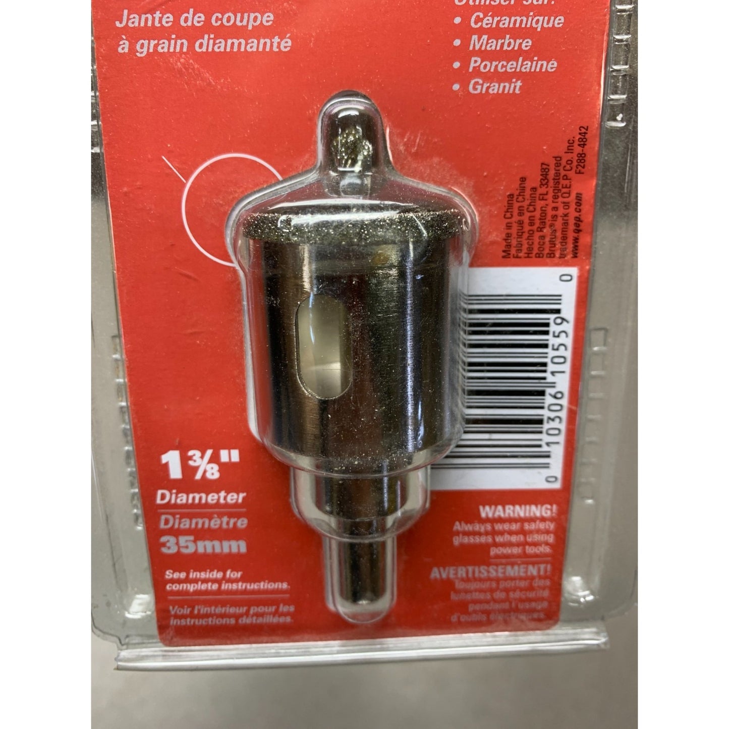 Porcelain Diamond Hole Saw 1-3/8"/35mm Brutus closeup of drill bit in package