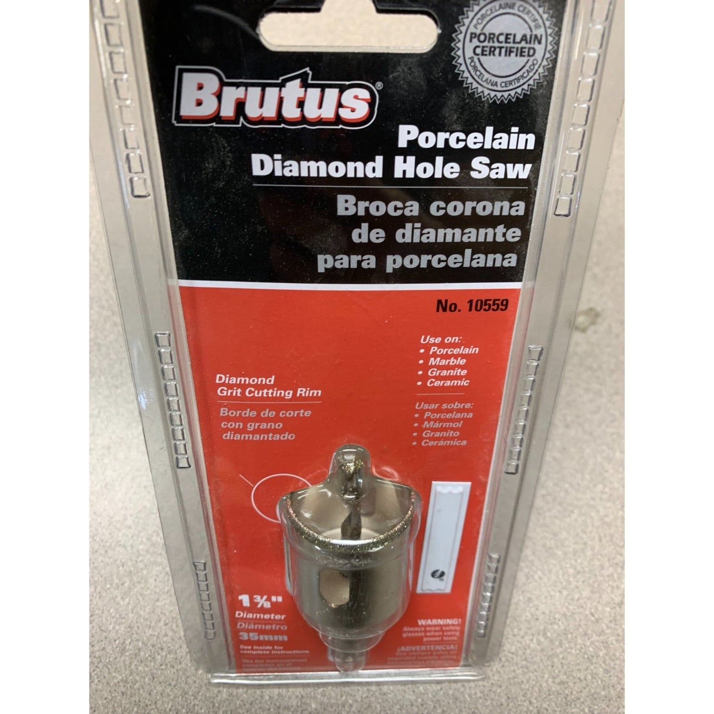 Porcelain Diamond Hole Saw 1-3/8"/35mm Brutus front package displaying drill bit