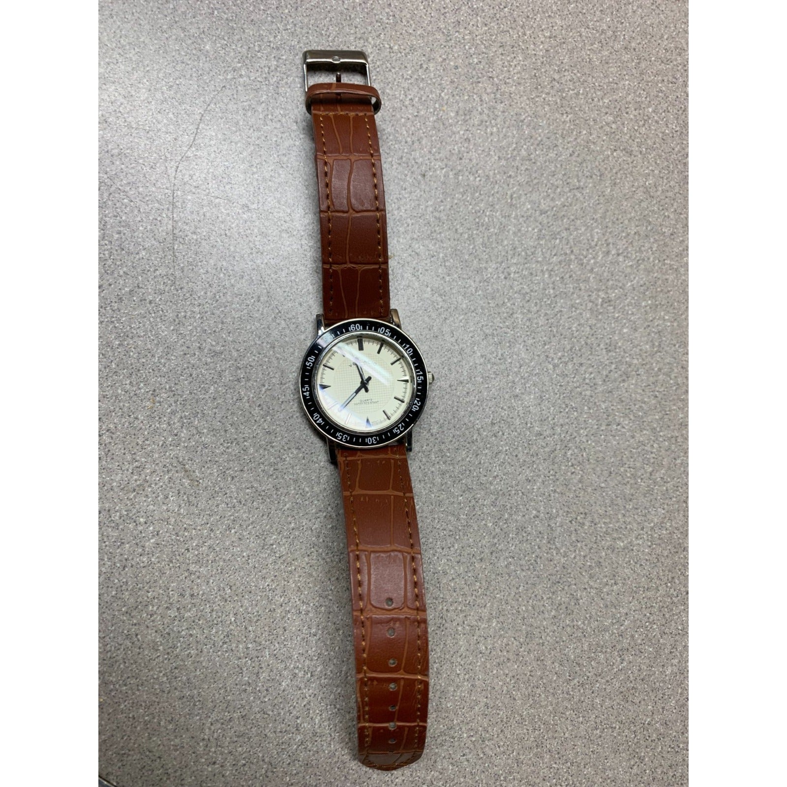 Vellacio Men's Watch 2150 Quartz Water Resistant on Genuine Leather Band full view of watch with brown leather band