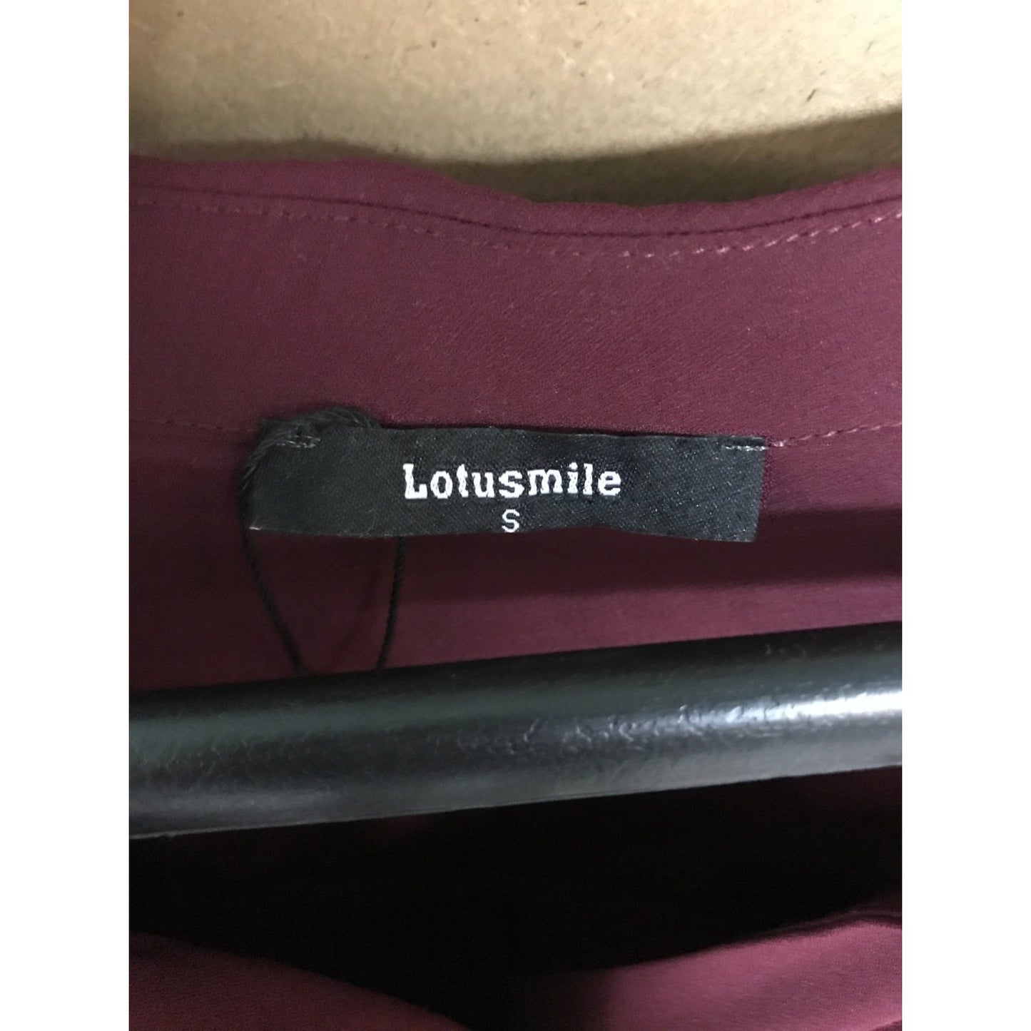 Lotusmile Women's Dressy Lapel Button Down Shirt Chiffon Blouse Top Magenta inside size tag with Lotusmile logo