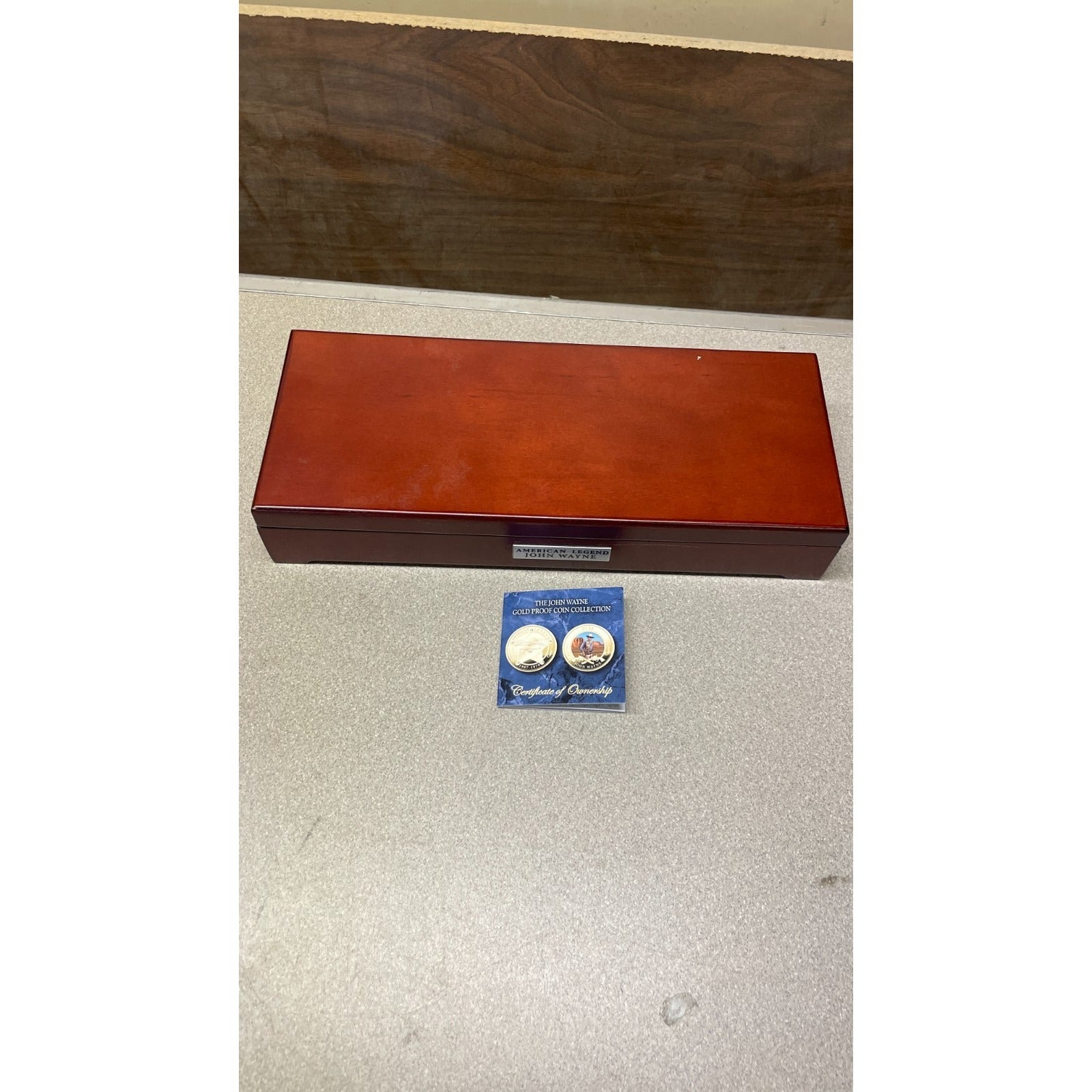 Bradford Exchange John Wayne Commemorative Coins and Collection Case closed view of case with certificate of ownership