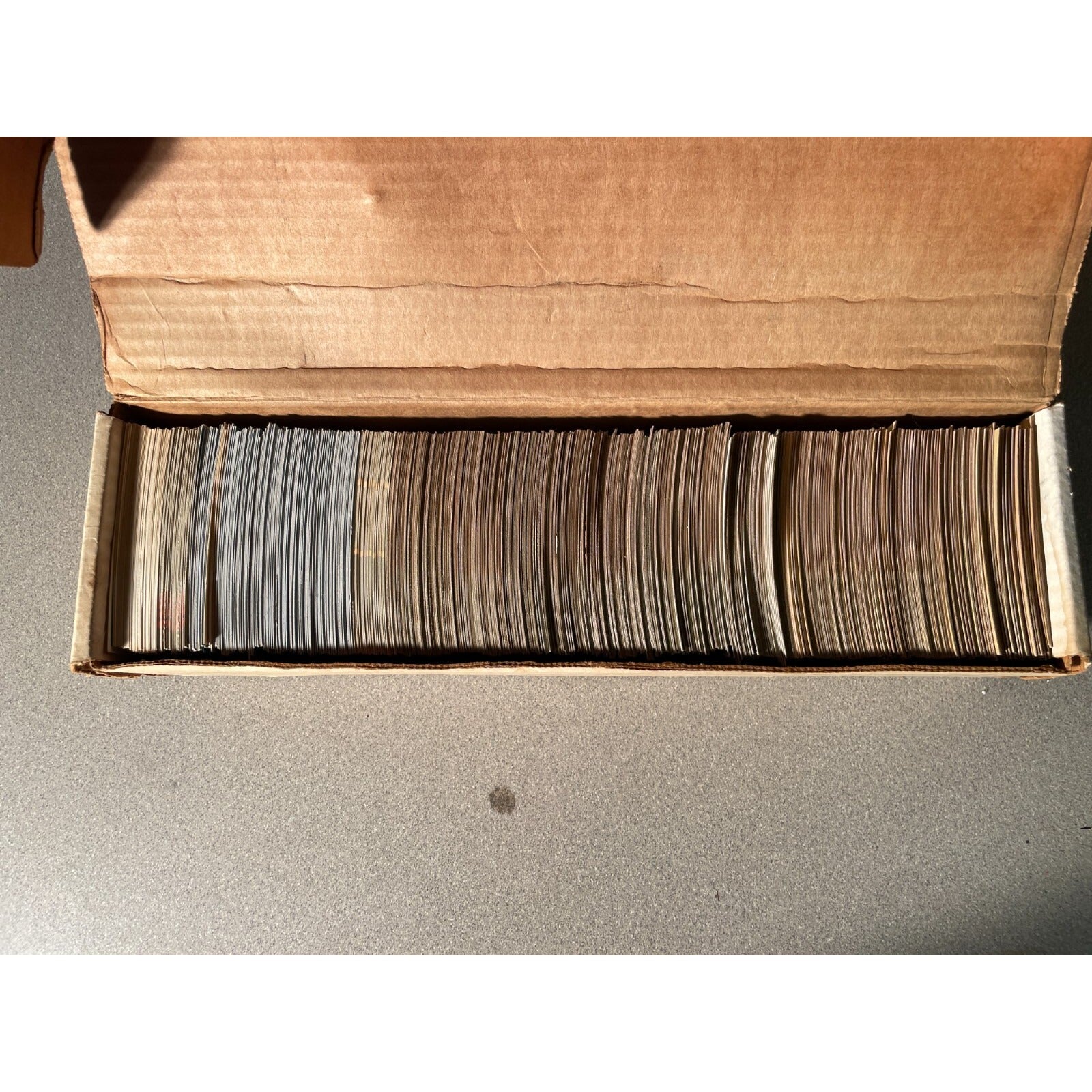 Baseball Card Lot - Various cards, years and brands top view of cards in box 