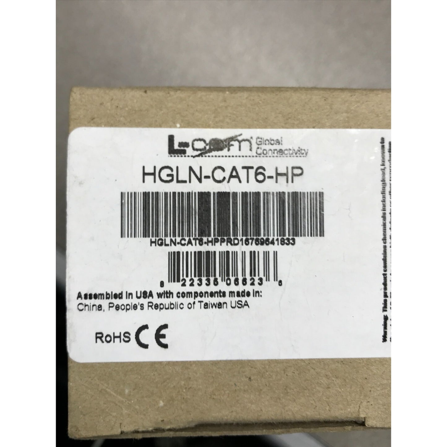 L-Com HGLN-CAT6-HP box label closeup