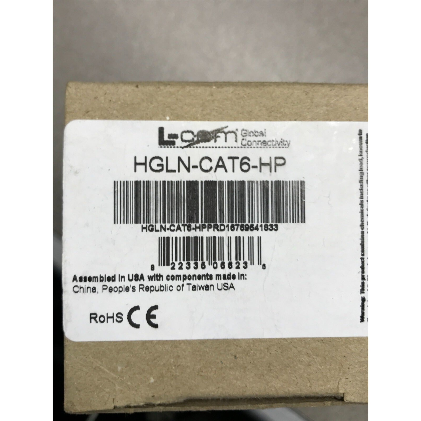 L-Com HGLN-CAT6-HP box label closeup