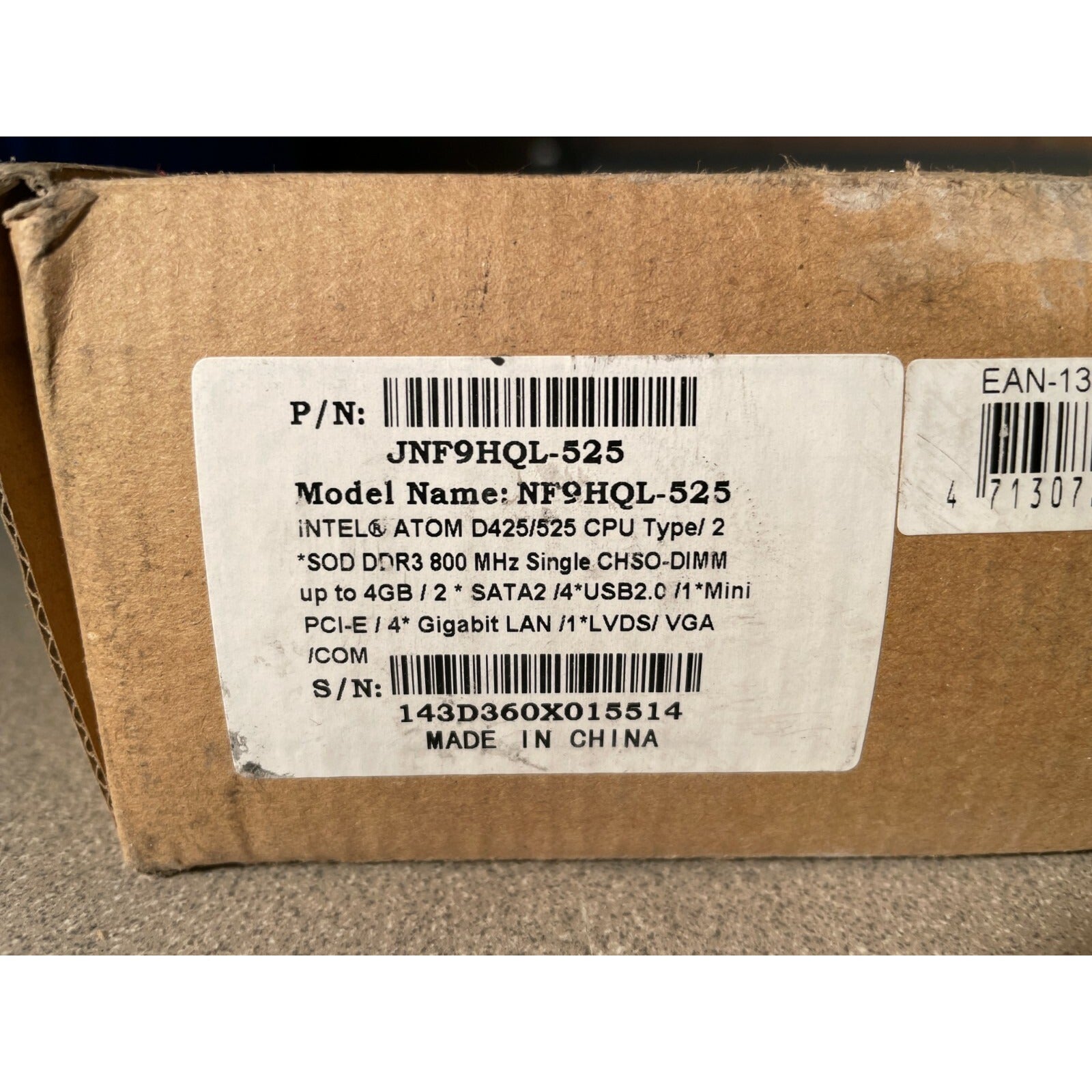 PFSense NF9HQL-525 Intel Atom 1.8Ghz  product label close up