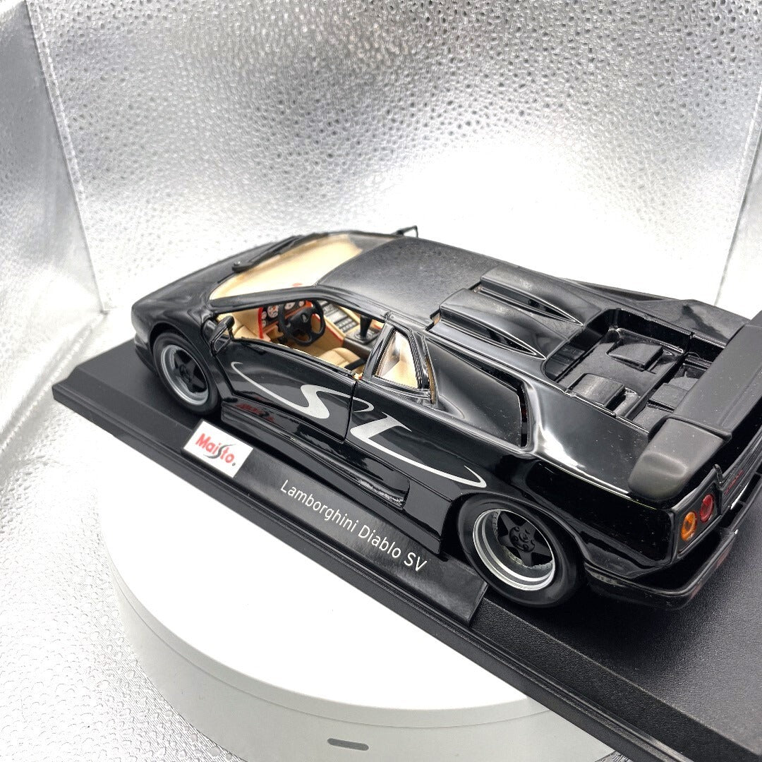 Maisto Lamborghini Diablo SV Black Die Cast with Base, Scale: 1/18 driver's side/rear view
