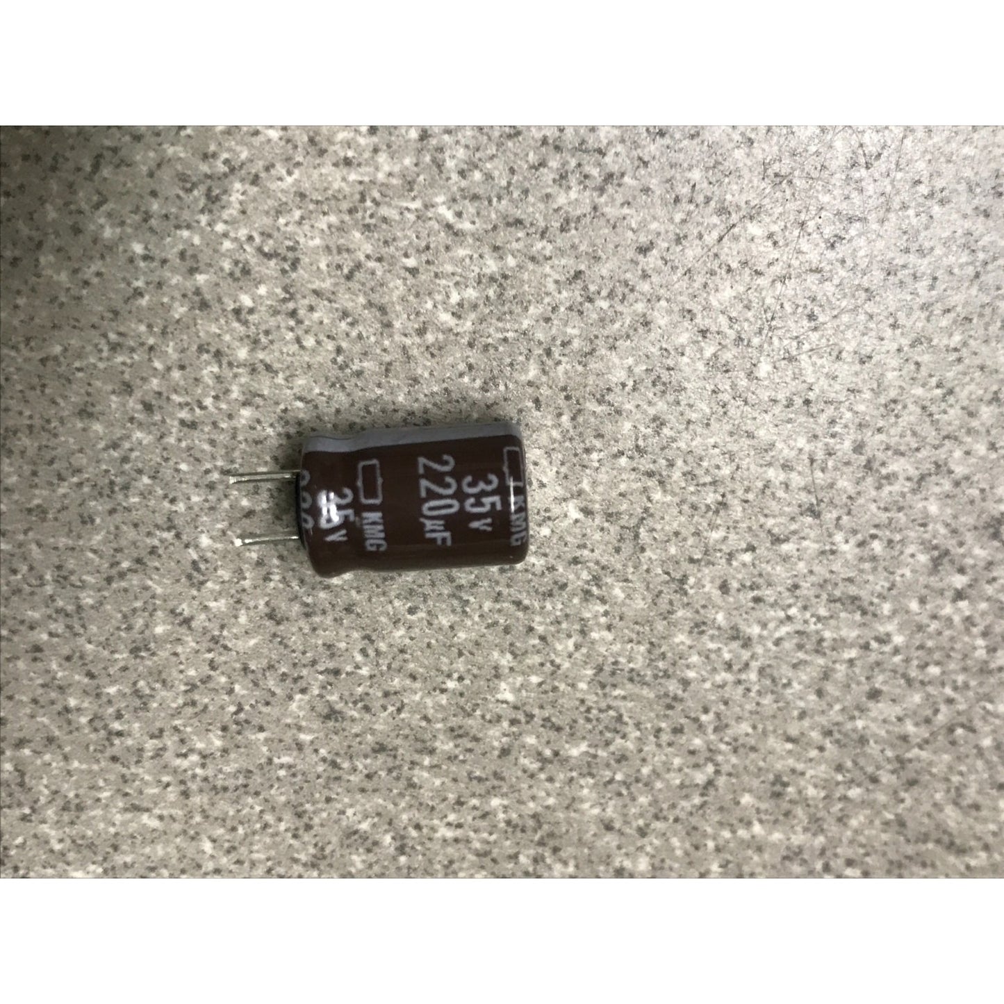 220UF 35V UCC Aluminum Electrolytic Capacitors - Radial Leaded closeup of capacitor