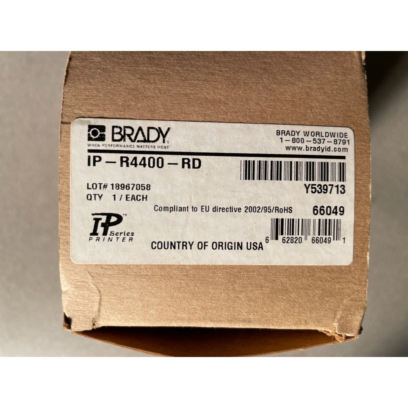 Brady IP-R4400-RD, 66049, Red Y539713 New Printer Ribbon box label