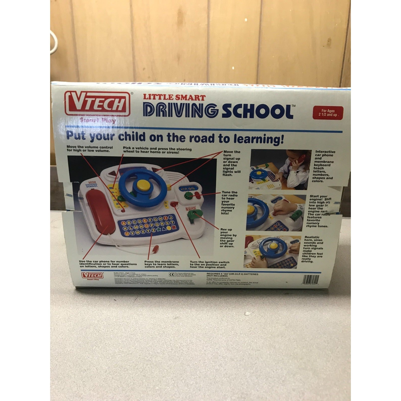 Vintage VTECH Little Smart Driving School back of box item details and uses