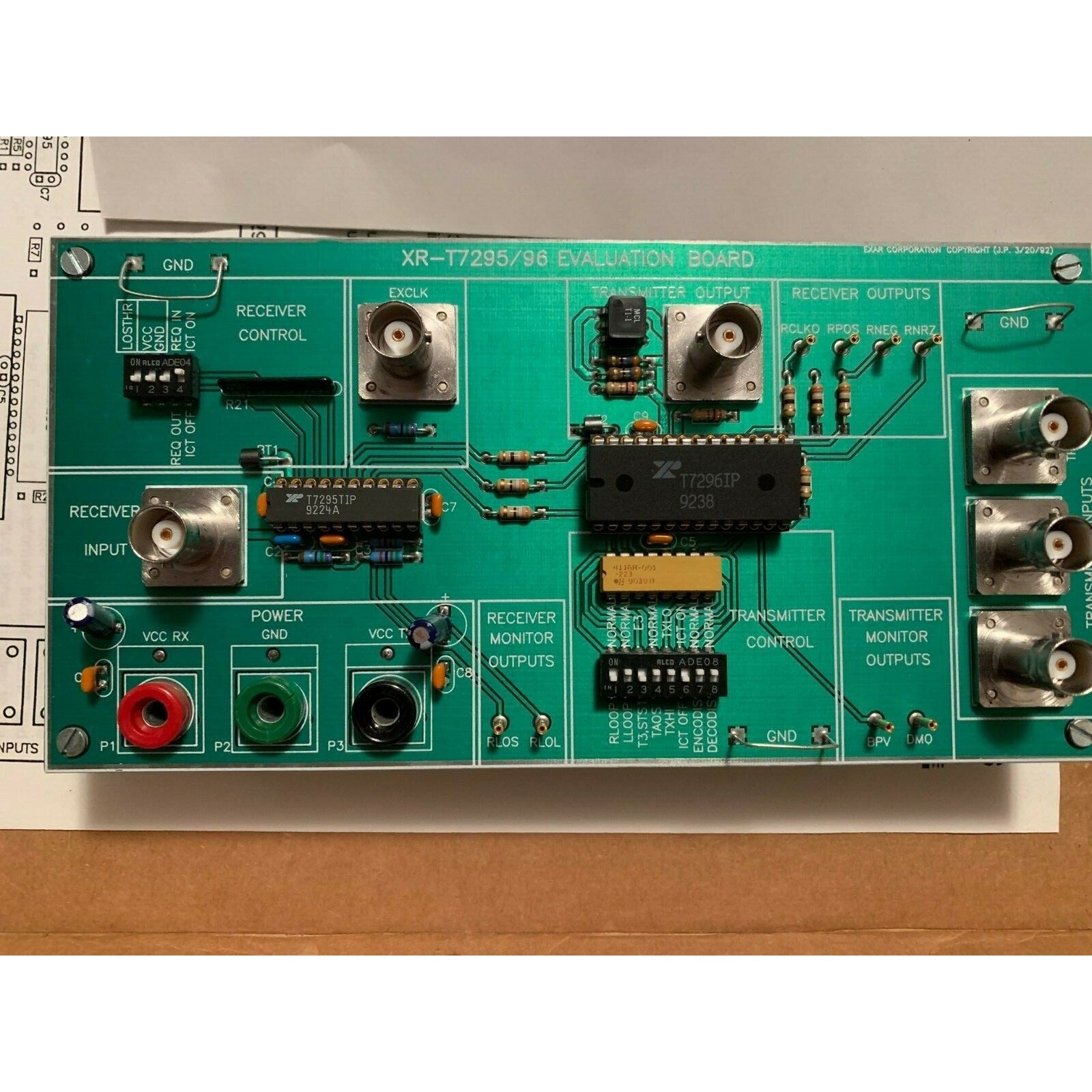 XR-T7295/96 Evaluation Board closeup of front of circuit board