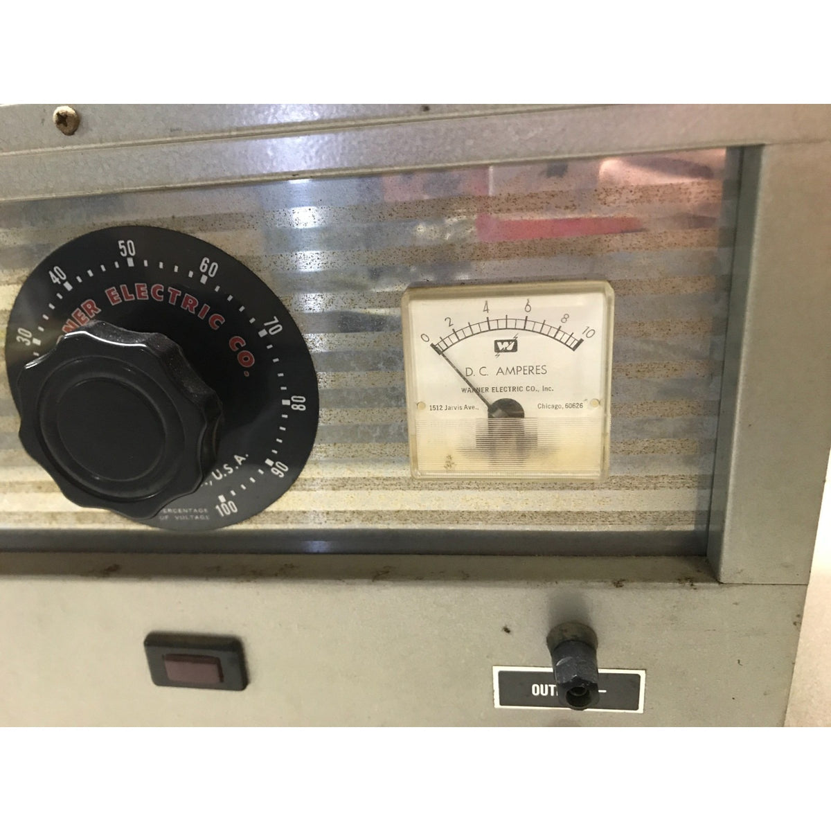 Vintage Warner Electric Co. 911A 10 Amp Electroplating Power Unit right side of front panel closeup