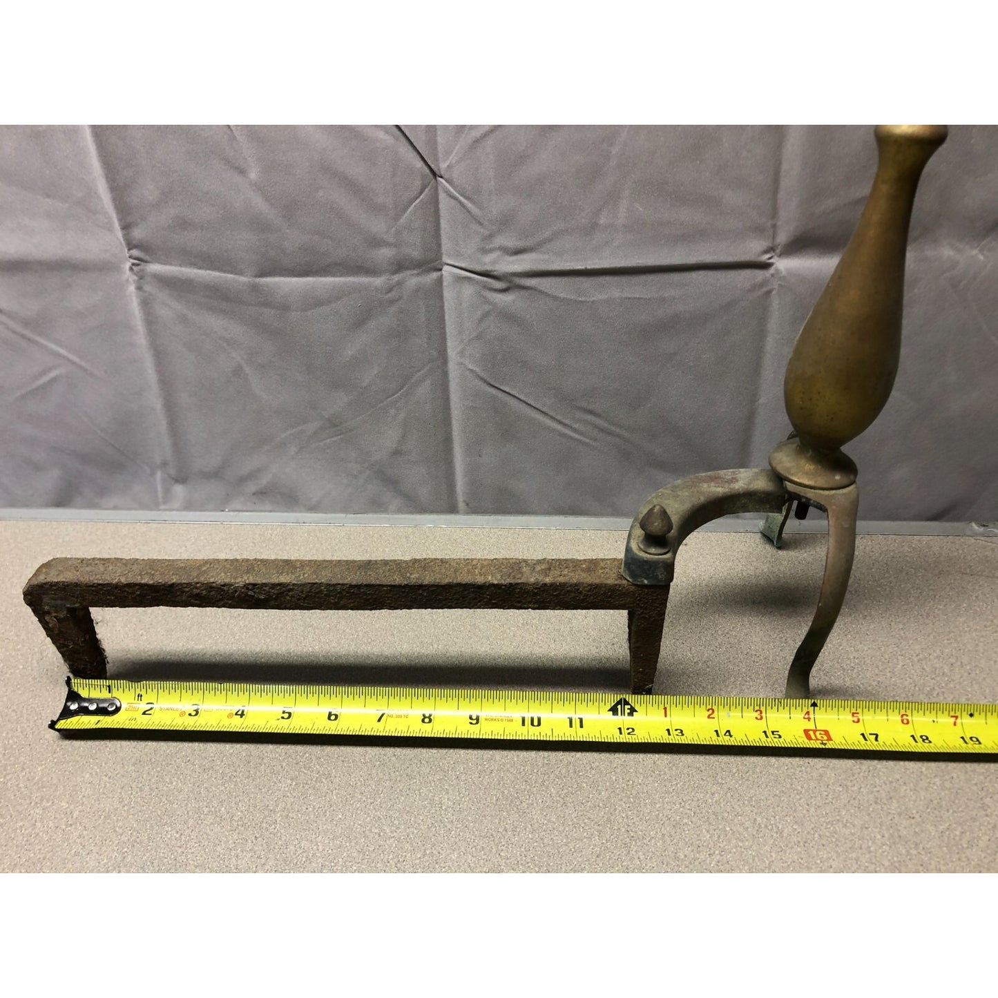Pair of Andirons / Firedogs Brass and Cast Iron depth measurement approximately 16 inches