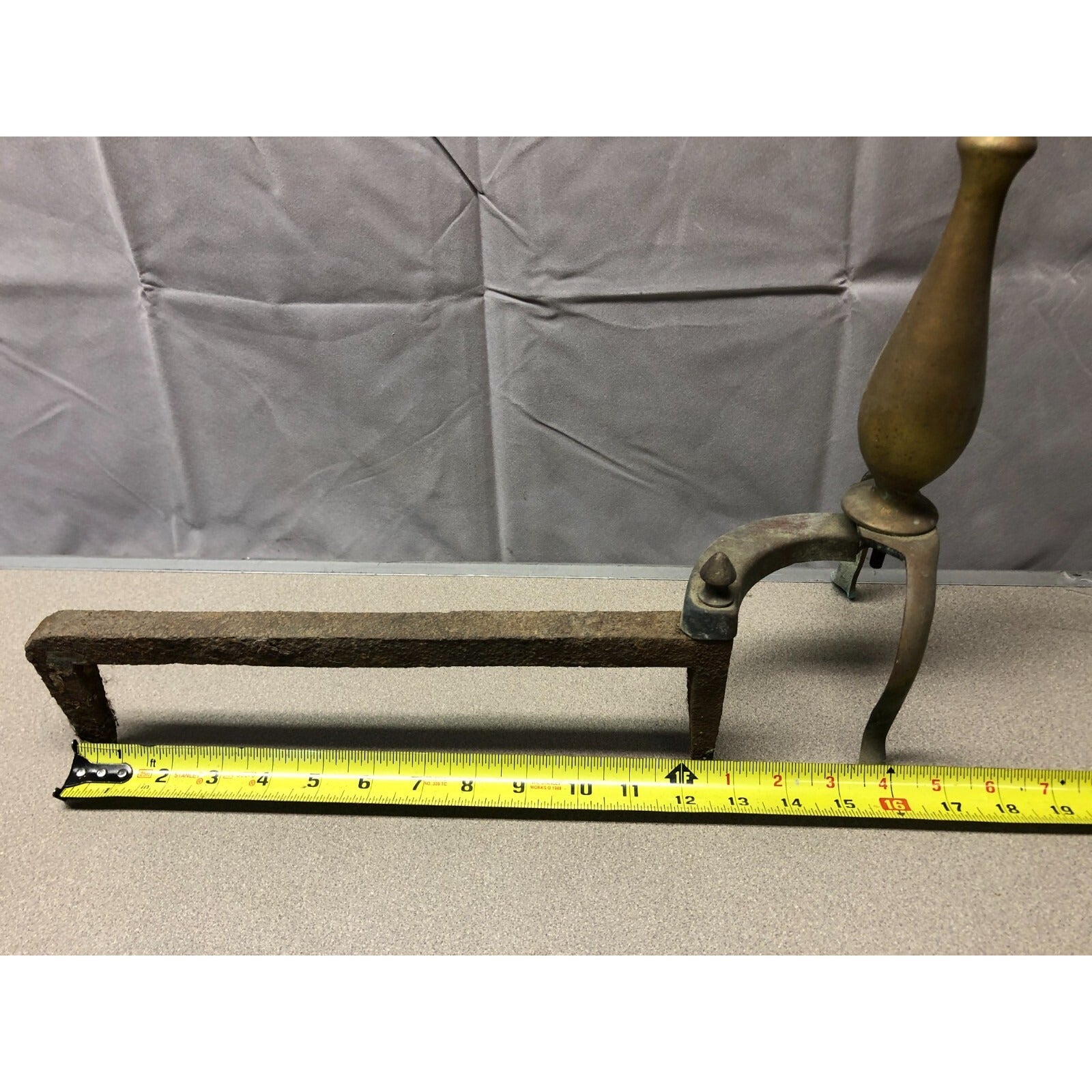 Pair of Andirons / Firedogs Brass and Cast Iron depth measurement approximately 16 inches