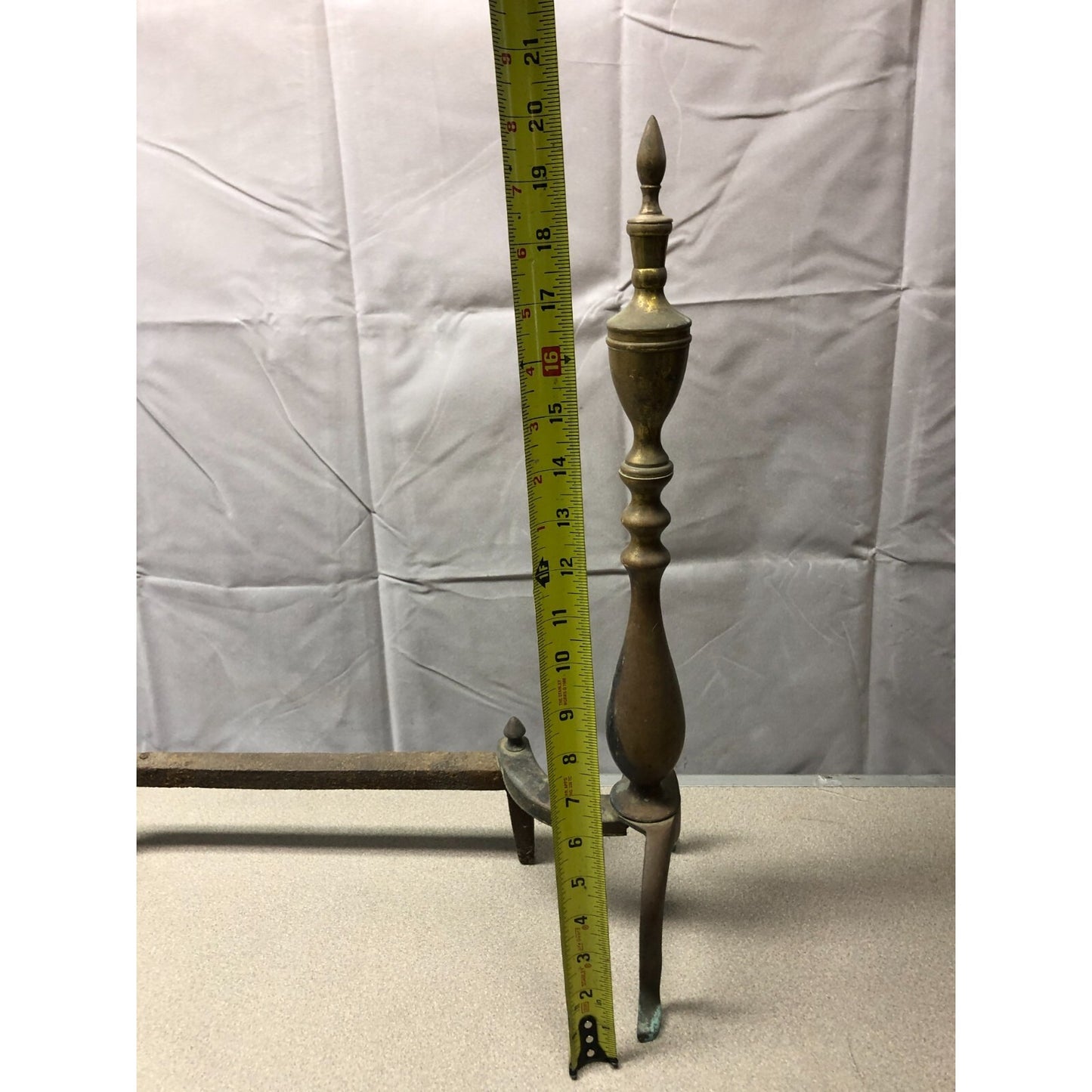 Pair of Andirons / Firedogs Brass and Cast Iron andiron height measurement approximately 20 inches