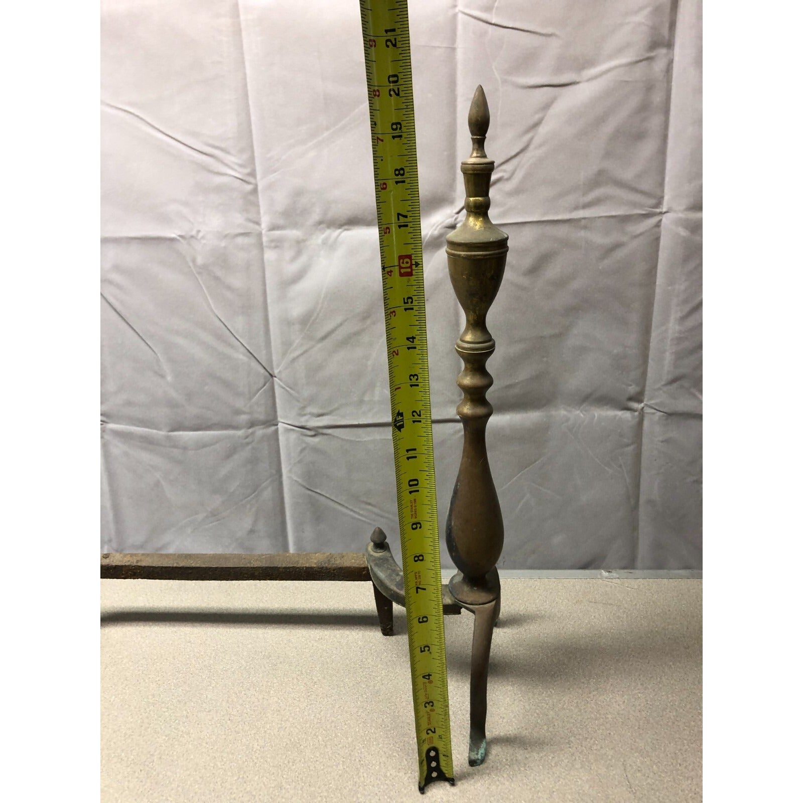 Pair of Andirons / Firedogs Brass and Cast Iron andiron height measurement approximately 20 inches
