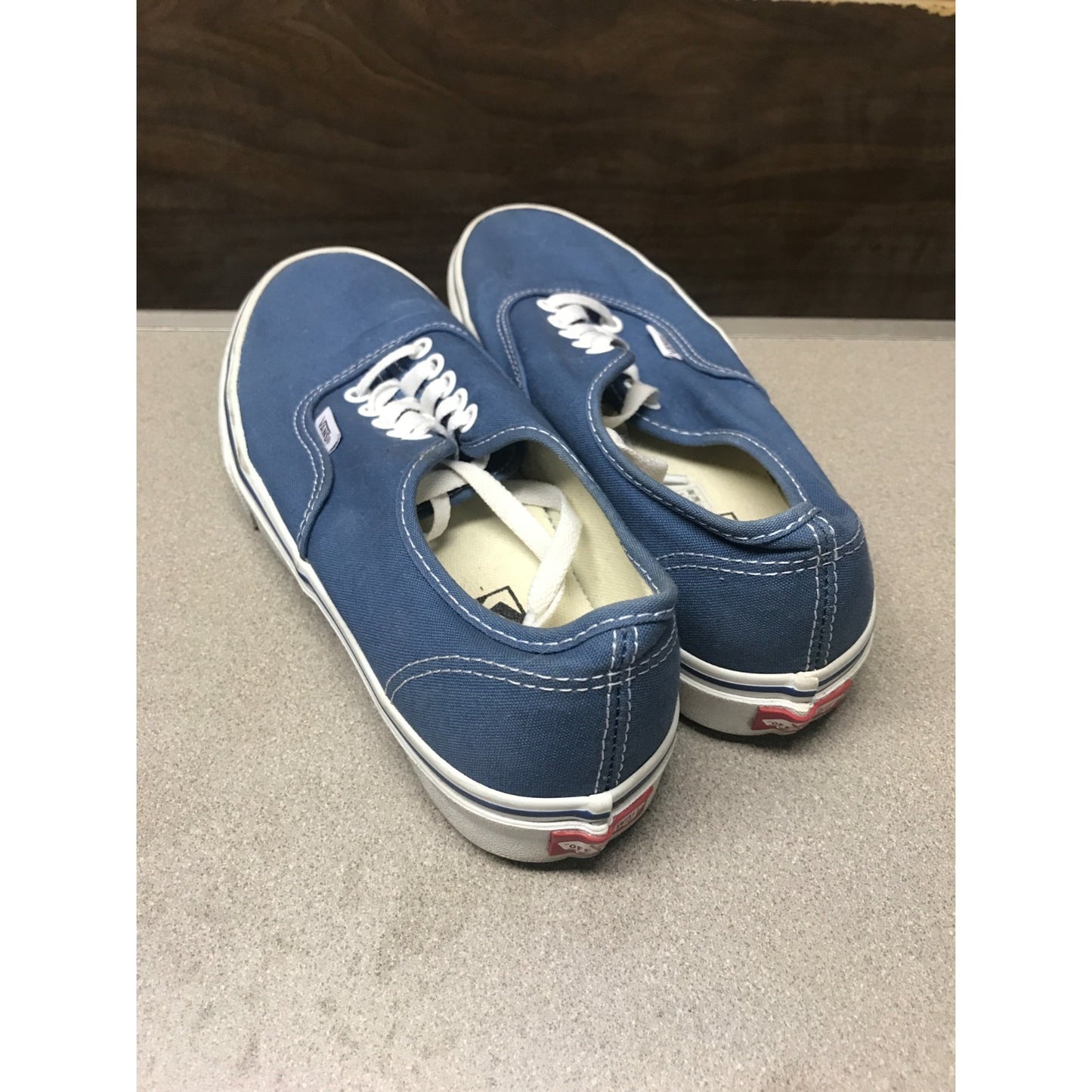 Vans Classic Low Top Light Blue Canvas Shoe, US Men 7, US Woman 8.5, Lightly Used, 721356 back/side view