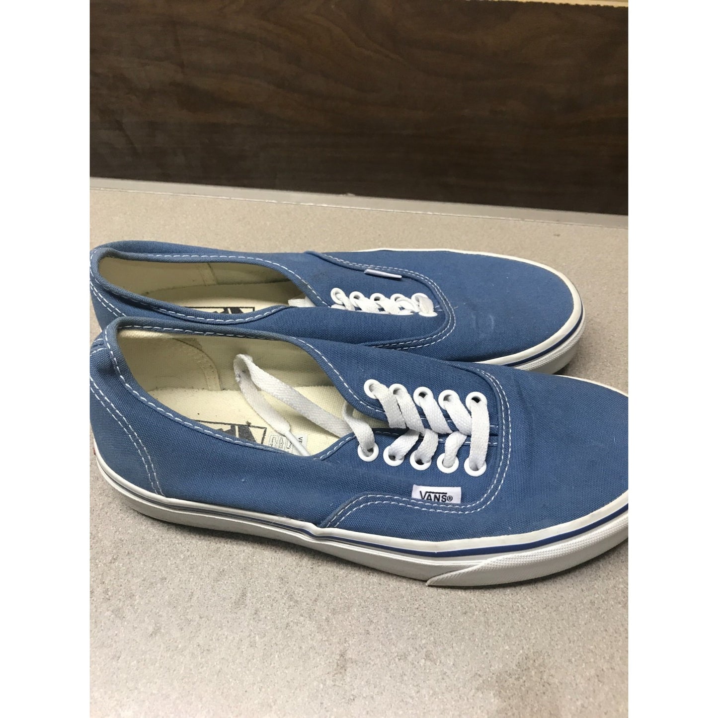 Vans Classic Low Top Light Blue Canvas Shoe, US Men 7, US Woman 8.5, Lightly Used, 721356 top view