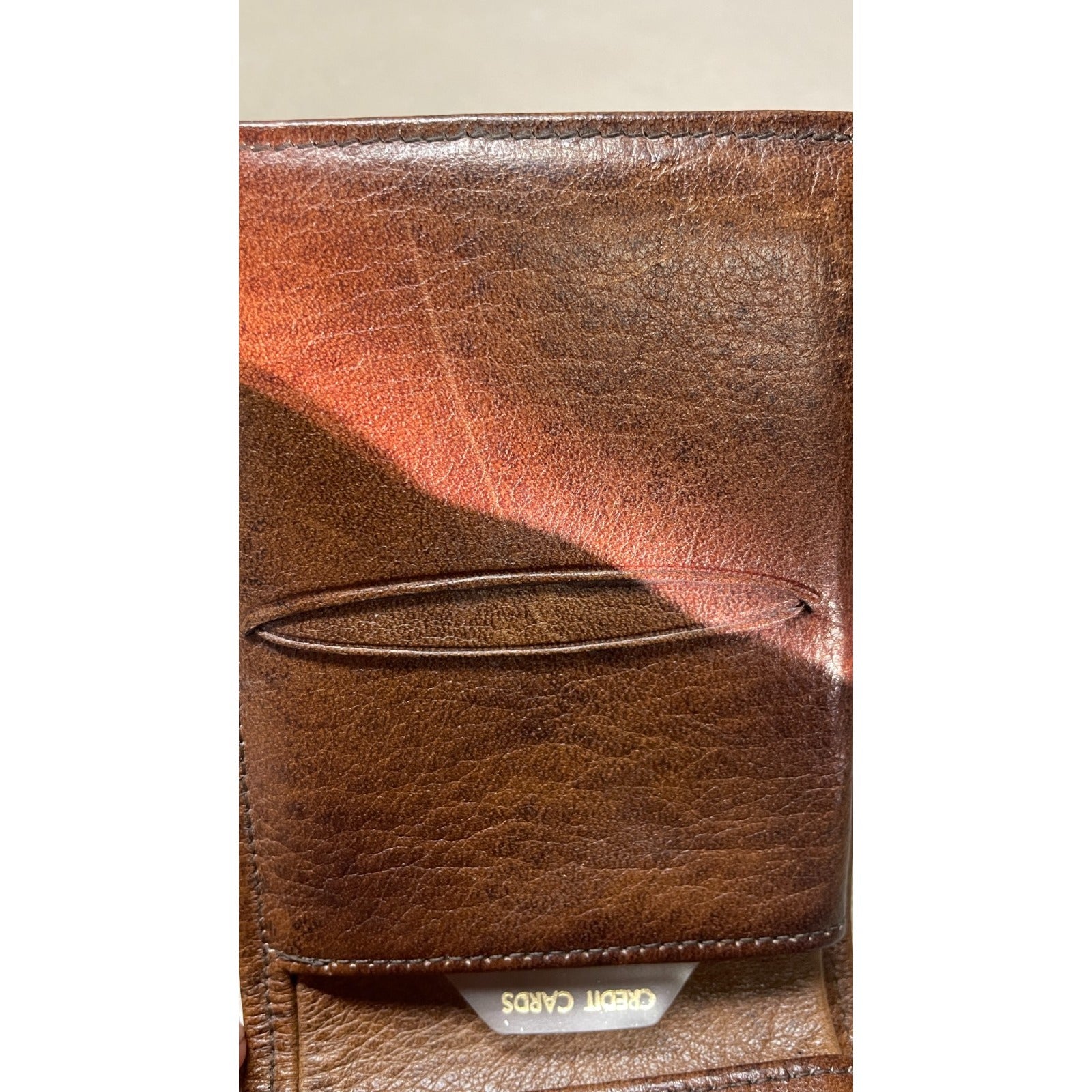 Stanley of England Brown Leather Wallet closeup of card slot