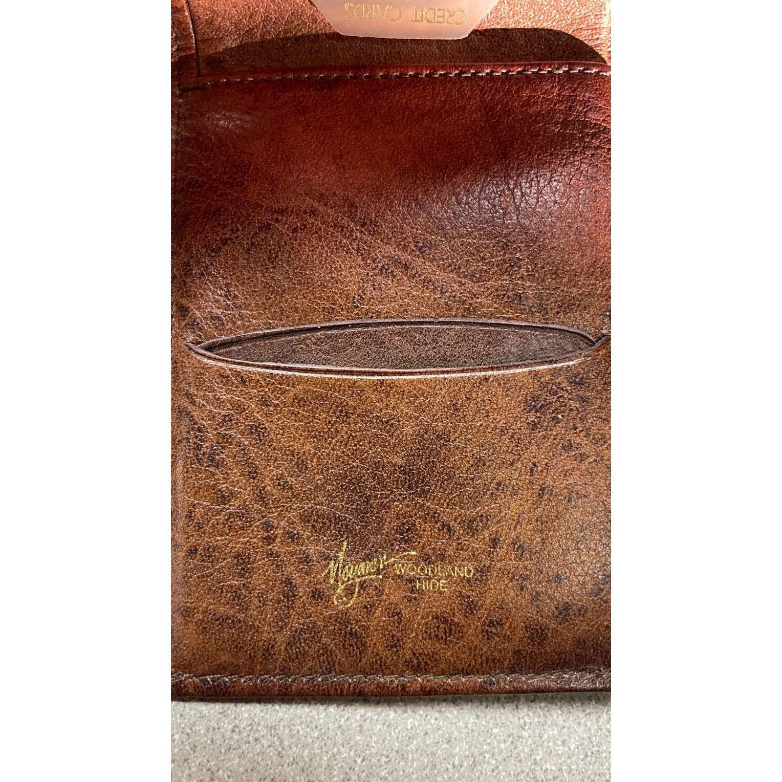 Stanley of England Brown Leather Wallet closeup of card slot and manufacturers stamp