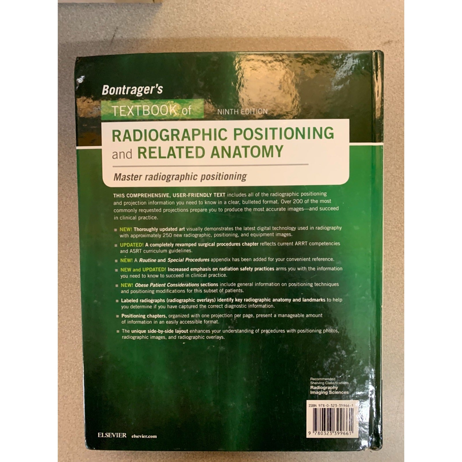 Radiographic Positioning and Related Anatomy 9th Edition J. Lampignano and L. Kendrick - Used Textbook back cover