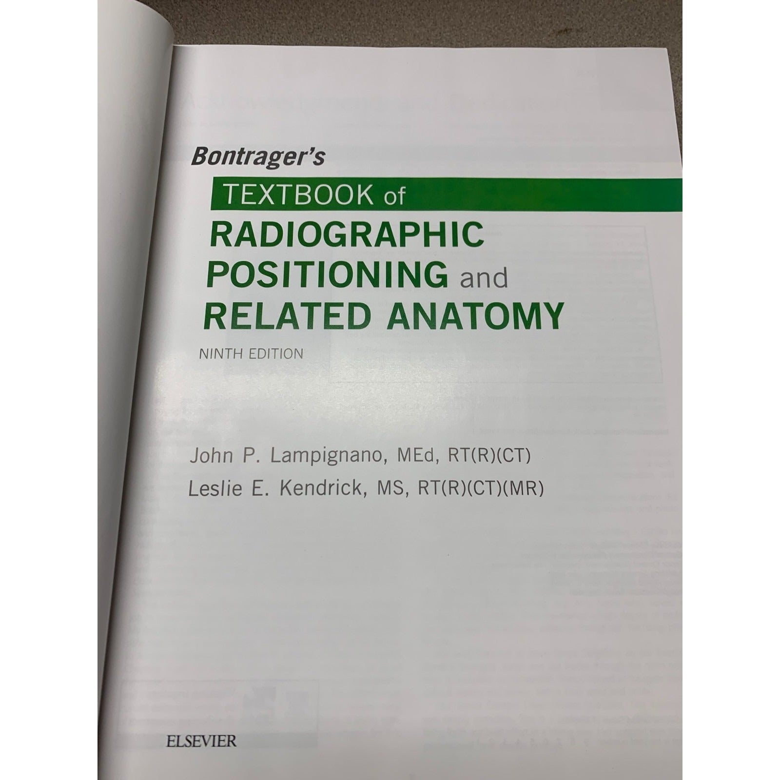 Radiographic Positioning and Related Anatomy 9th Edition J. Lampignano and L. Kendrick - Used Textbook title page