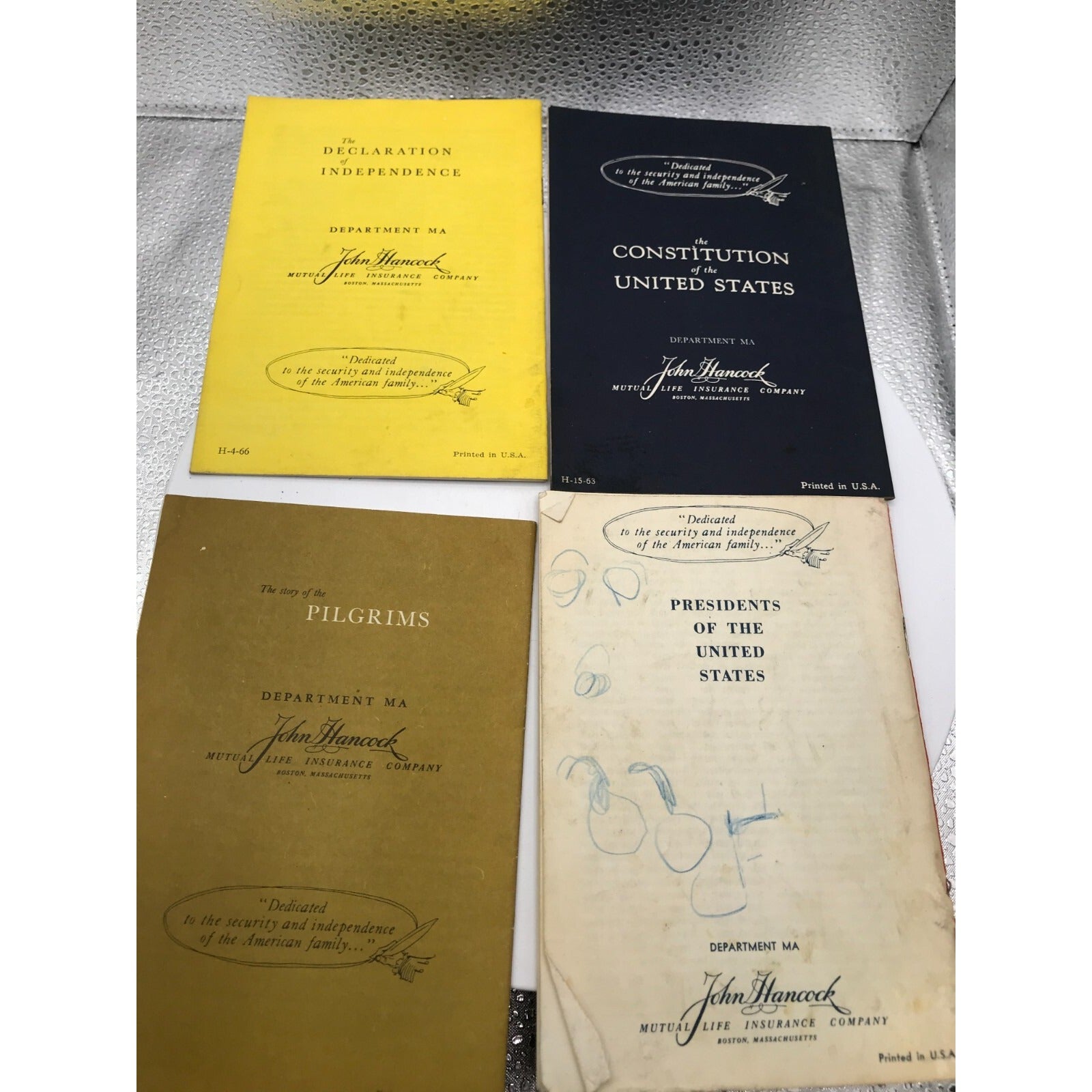 Massachusetts and US History Booklets Set of 4 from 1956 Department MA back covers of four booklets