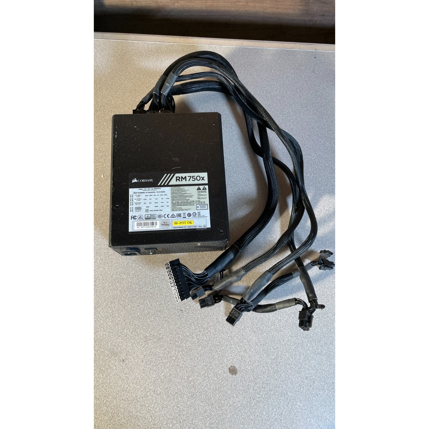 Corsair RM750x Model RPS0016 Power Supply back view with cables
