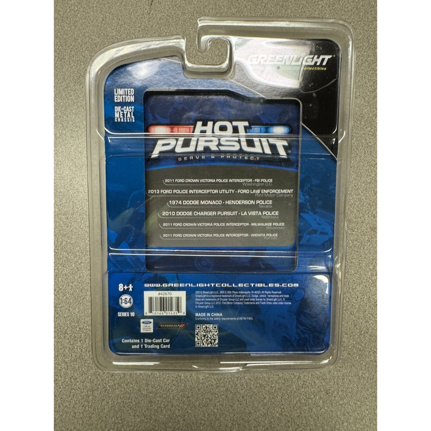 Greenlight FBI Police 2011 Ford Crown Victoria Police Interceptor back of package