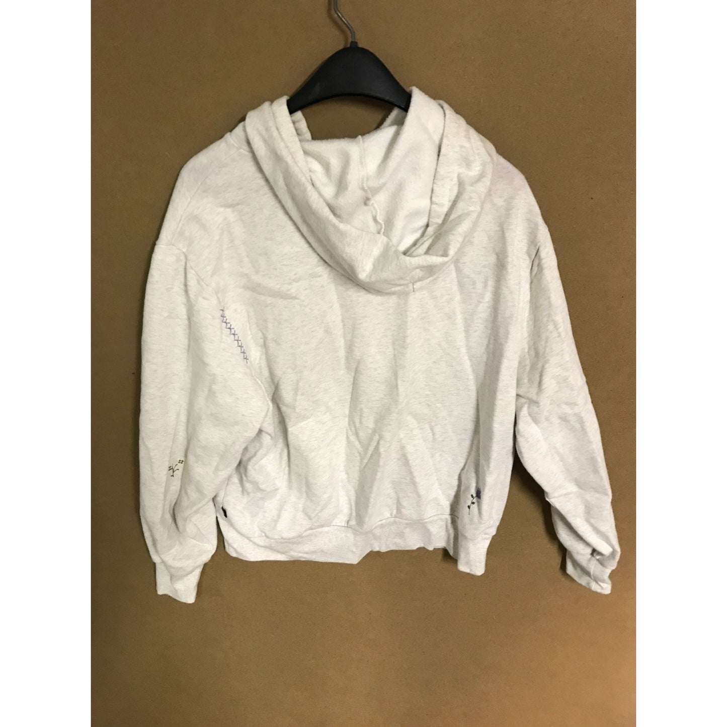 Vans Hoodie Light Grey with Embroidered Floral Designs Women's Medium back of hoodie on hanger