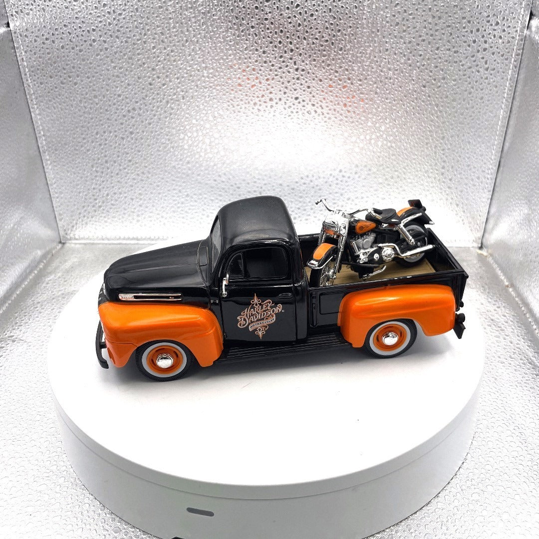 Maisto 1948 Ford F1 Pickup Harley Davidson Die Cast with Motorcycle, Scale: 1/25, No. 01618 drivers side view