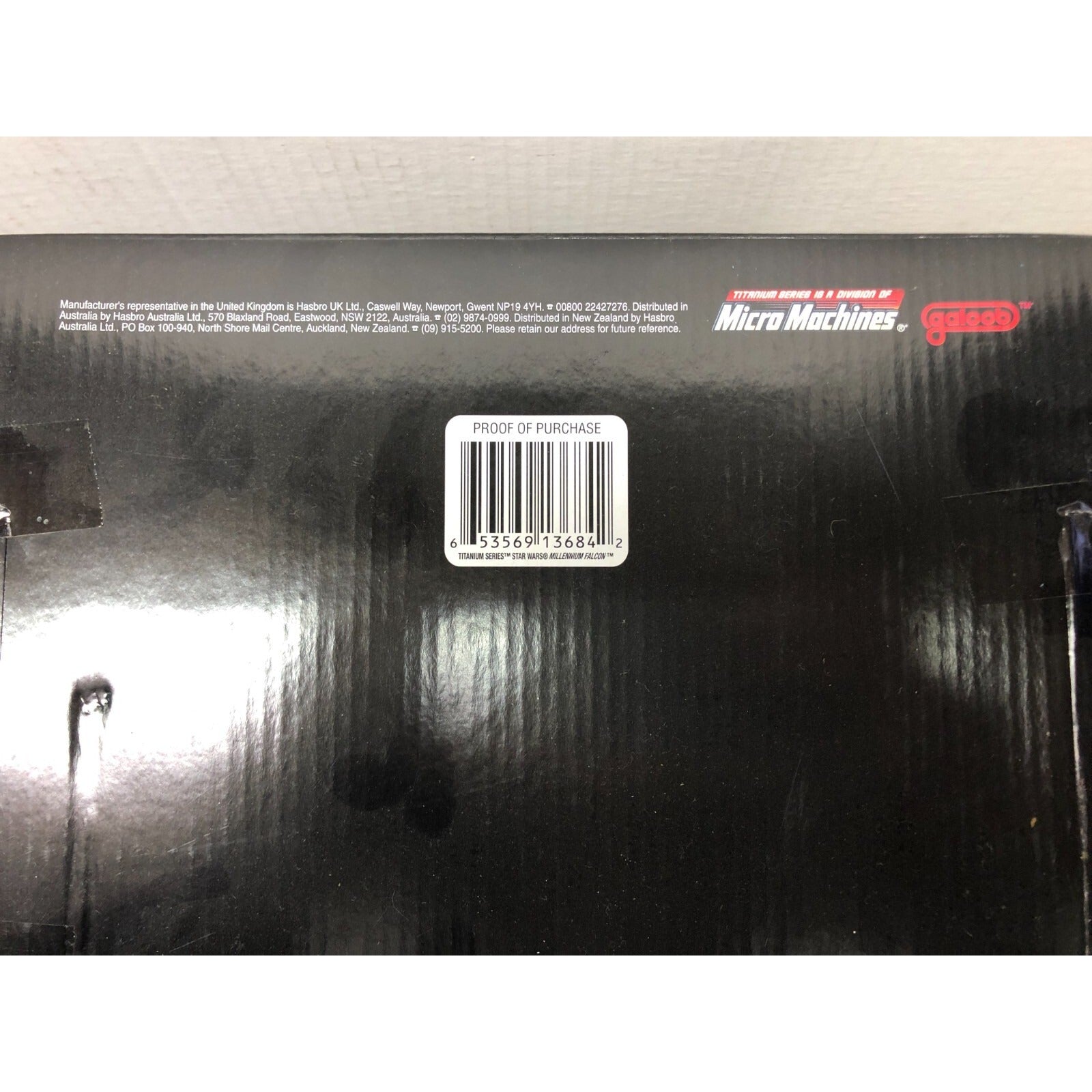 Star Wars Titanium Die Cast Millennium Falcon bottom of box UPC