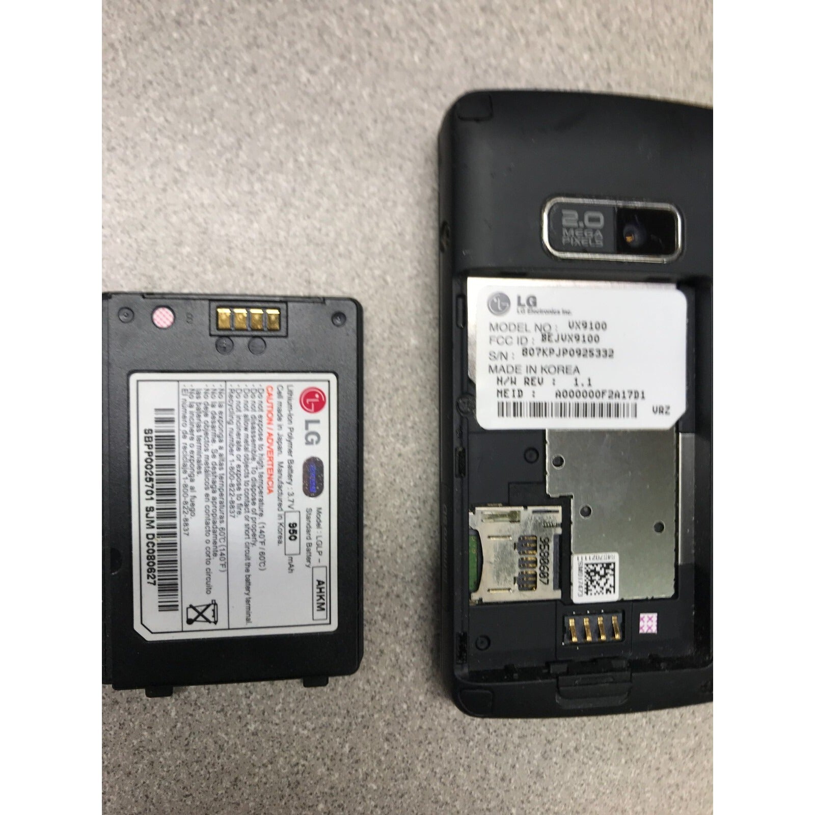 LG Flip Phone Model LG-VX9200M (Black) back with battery removed 