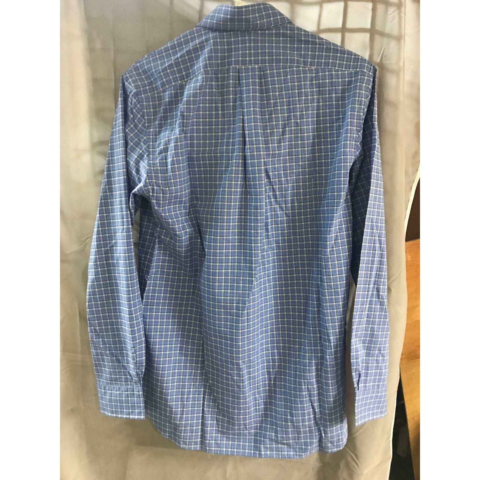 Ralph Lauren Cotton Blue Plaid Button Down Size Small back of shirt on hanger