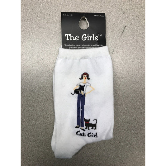 The Girls Cat Girl White Socks - Size 9-11 Women's