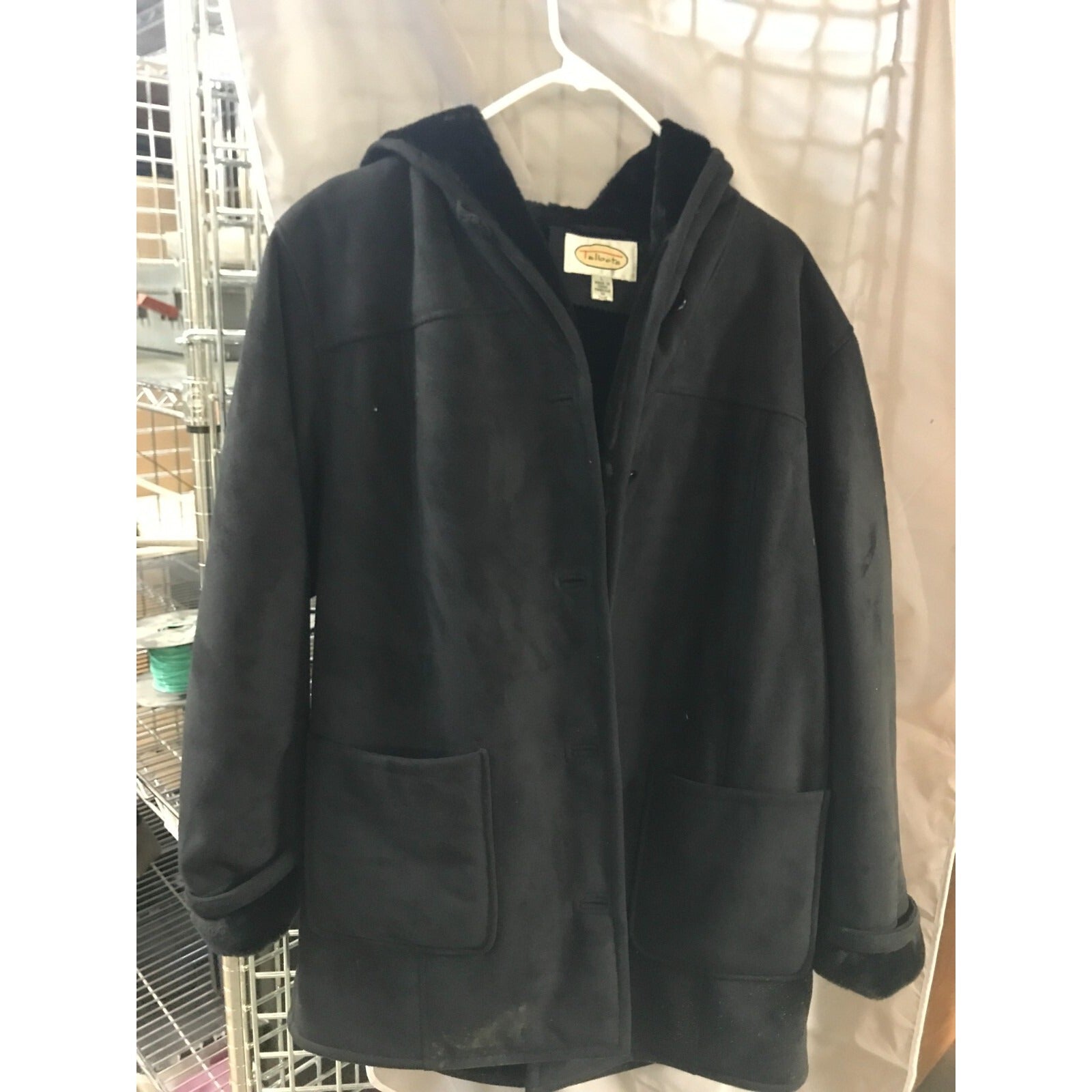 Talbots Faux Suede Hooded Coat with soft inner lining front view