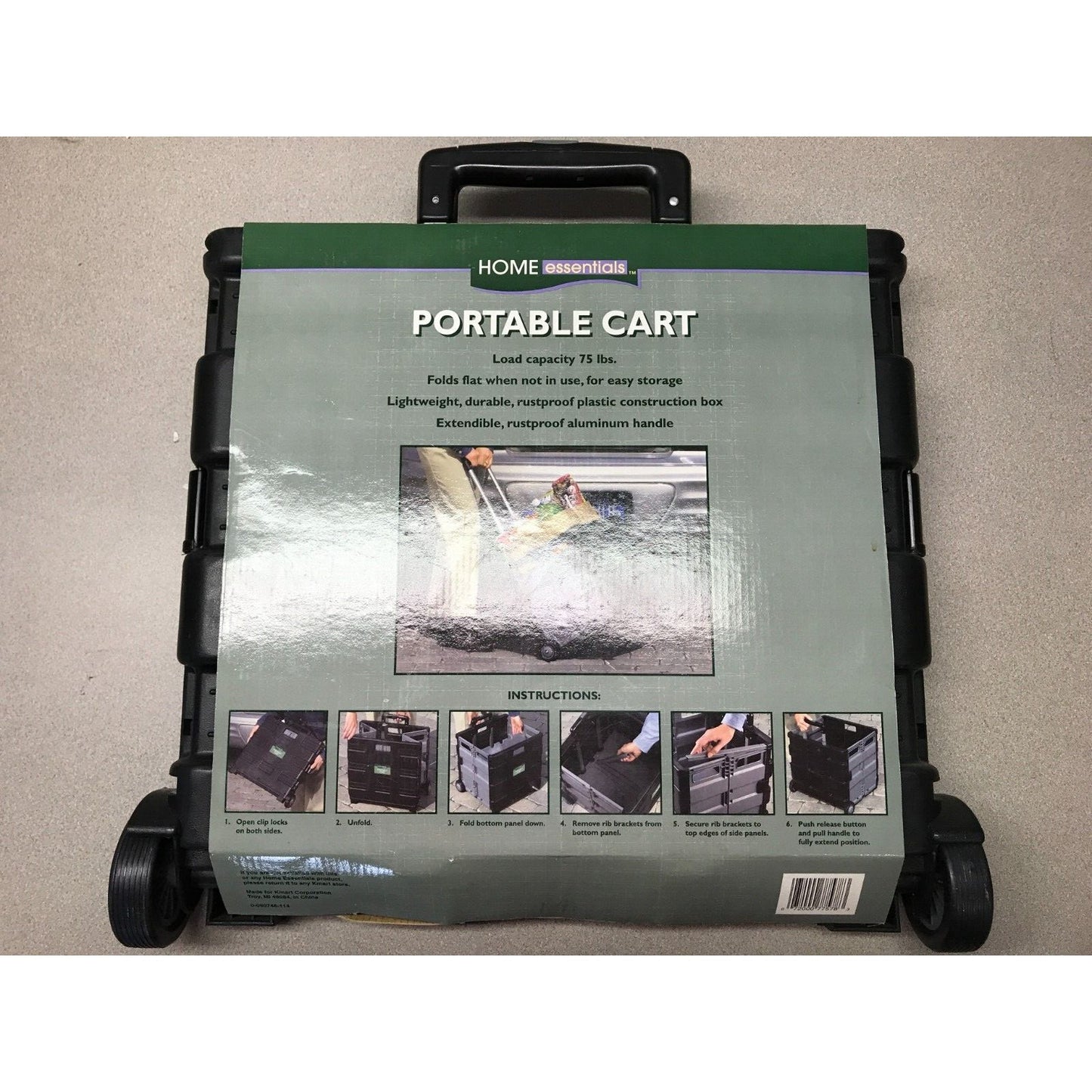 Home Essentials Portable Wheeled Shopping Cart front of package